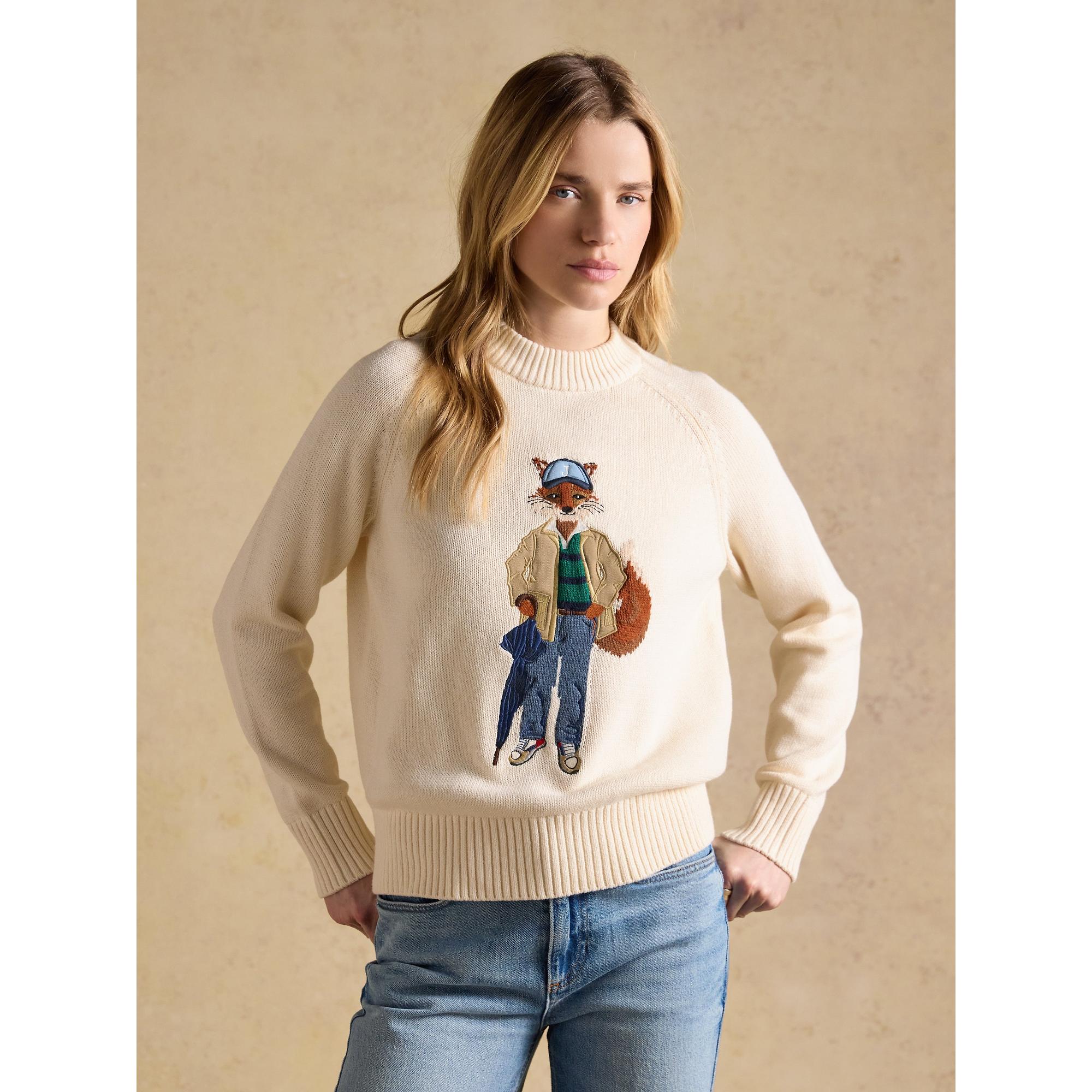 Product image 2 of 10 of Joules Women's April Showers Jonty Fox Embroidered Crew Neck Jumper - Cream