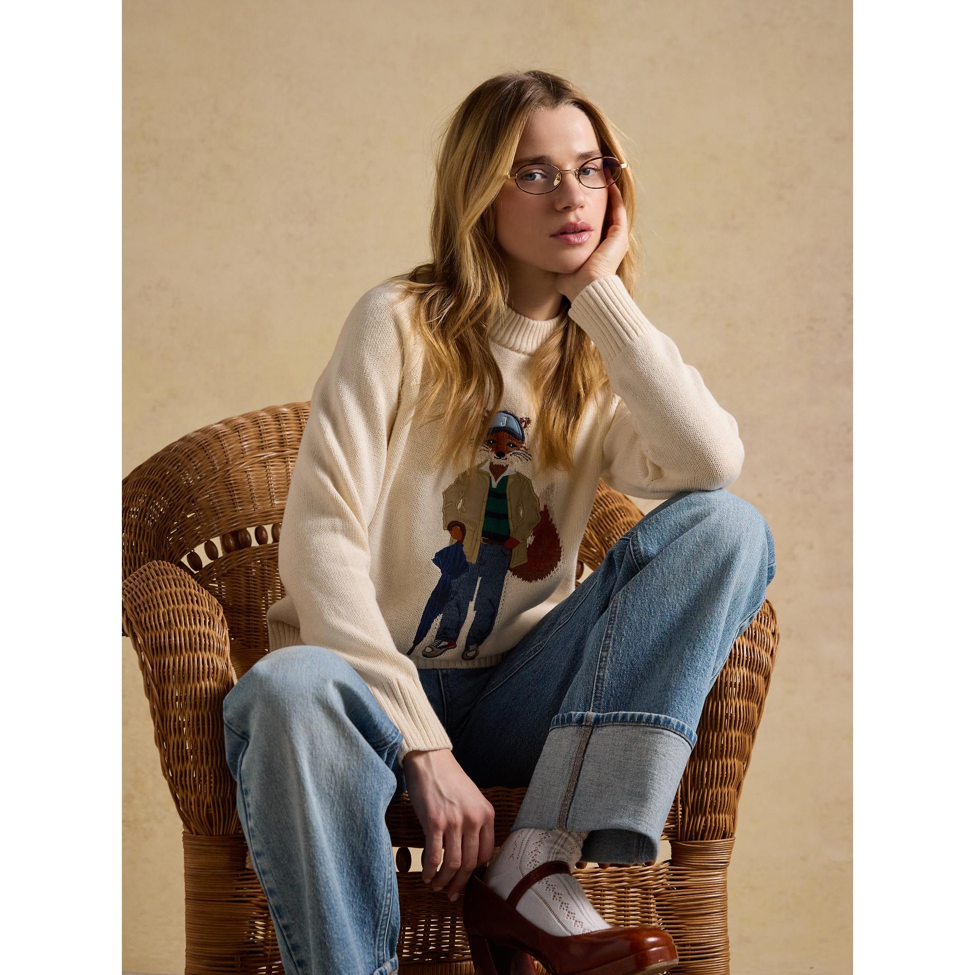 Product image 4 of 10 of Joules Women's April Showers Jonty Fox Embroidered Crew Neck Jumper - Cream