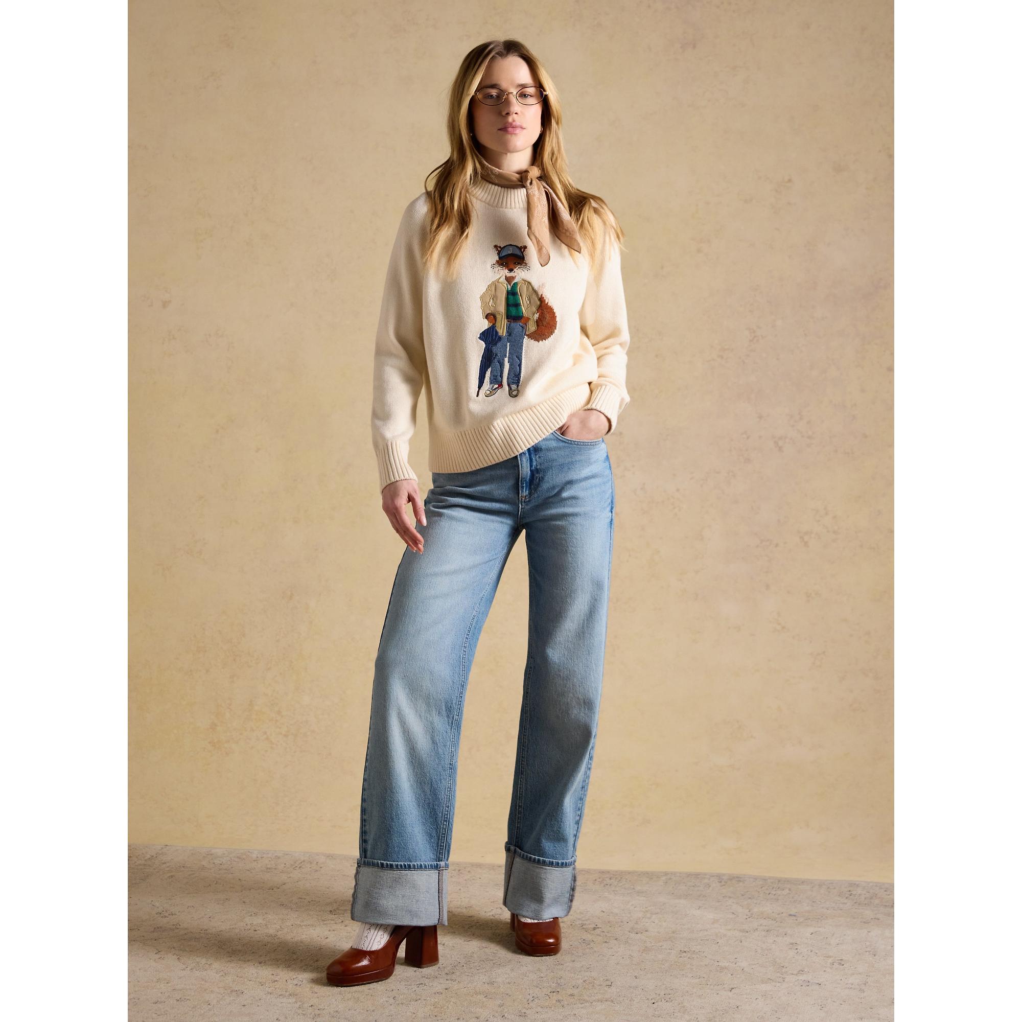 Product image 5 of 10 of Joules Women's April Showers Jonty Fox Embroidered Crew Neck Jumper - Cream