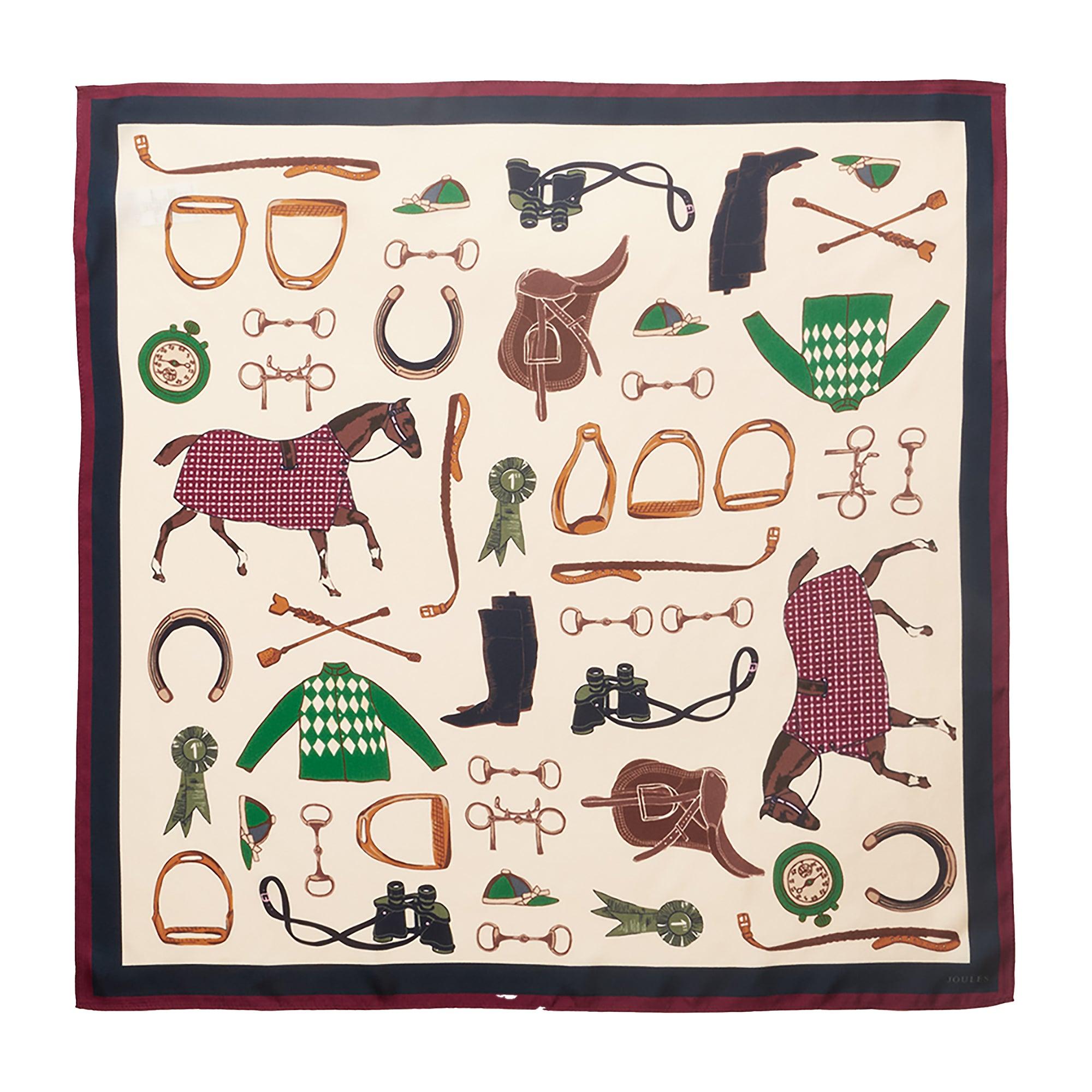 Product image 1 of 6 of Joules Women's Elsie Square 100% Silk Scarf - Cream Navy Equestrian