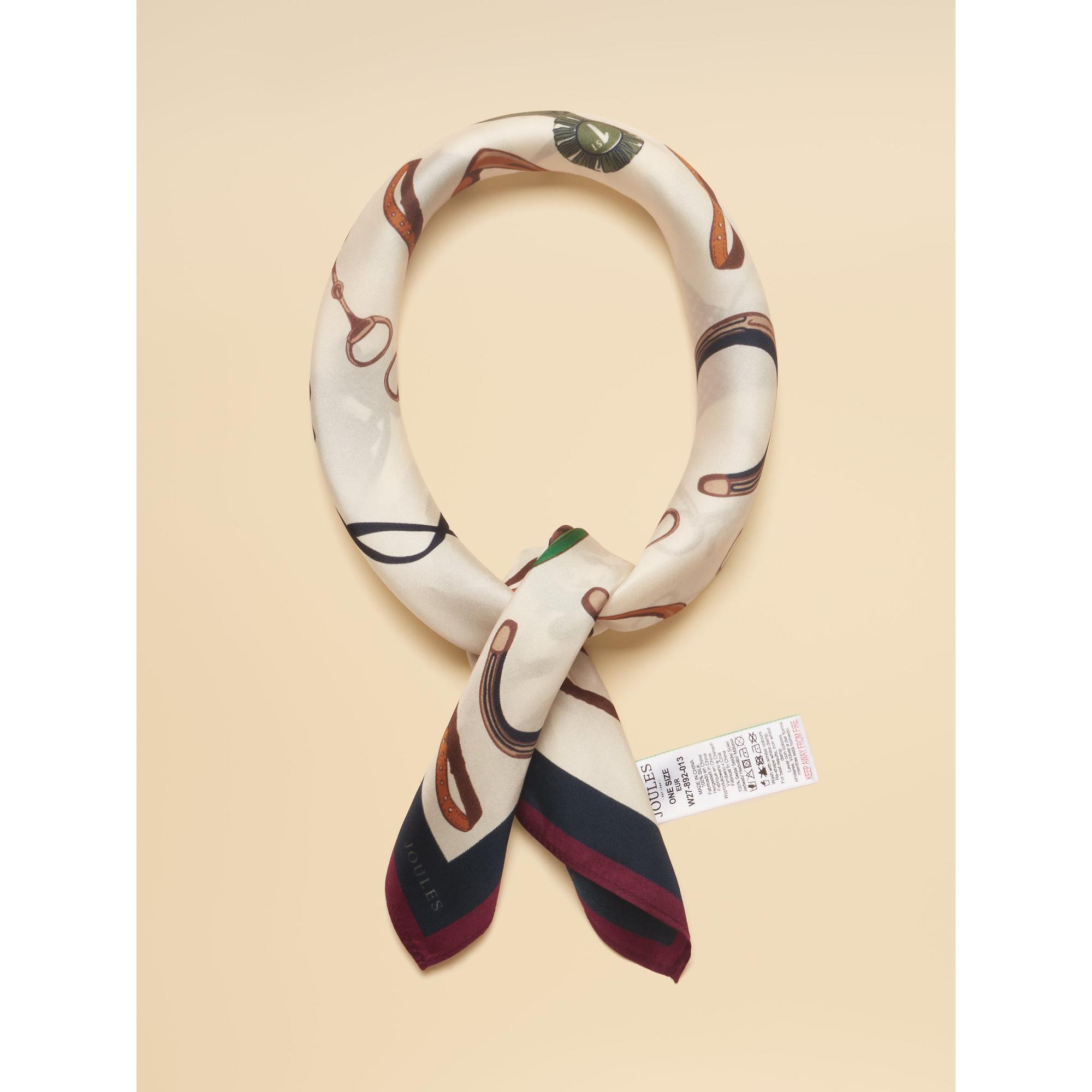 Product image 5 of 6 of Joules Women's Elsie Square 100% Silk Scarf - Cream Navy Equestrian