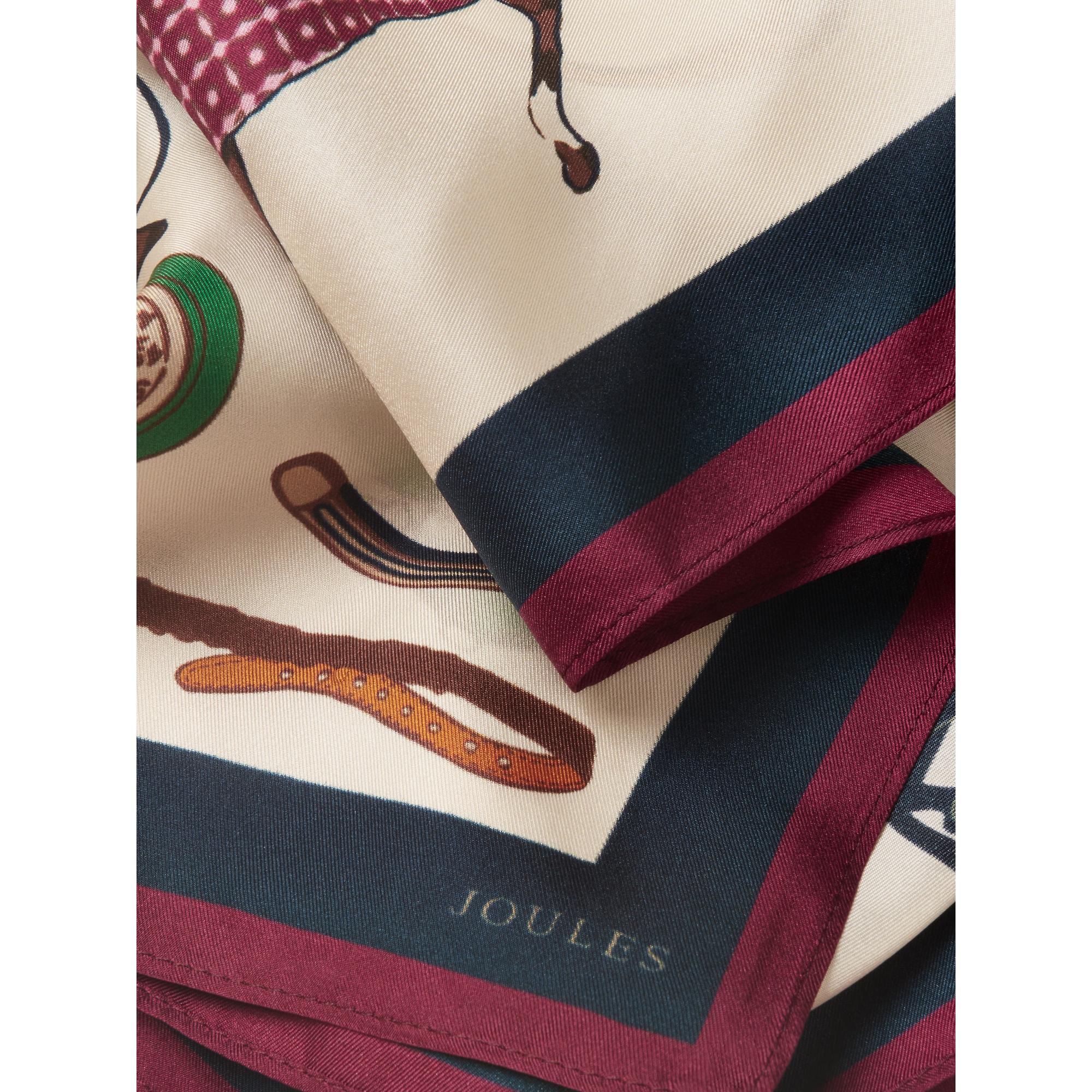 Product image 6 of 6 of Joules Women's Elsie Square 100% Silk Scarf - Cream Navy Equestrian