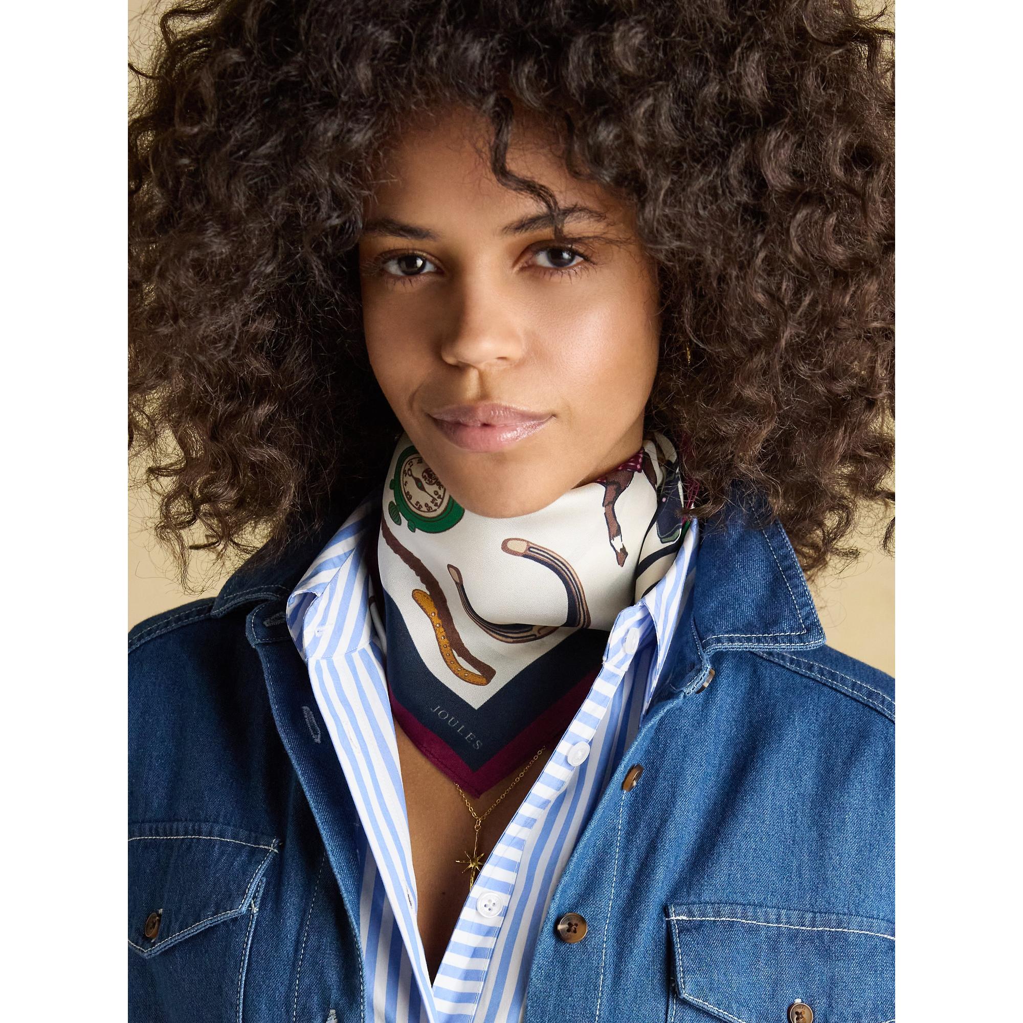 Product image 2 of 6 of Joules Women's Elsie Square 100% Silk Scarf - Cream Navy Equestrian