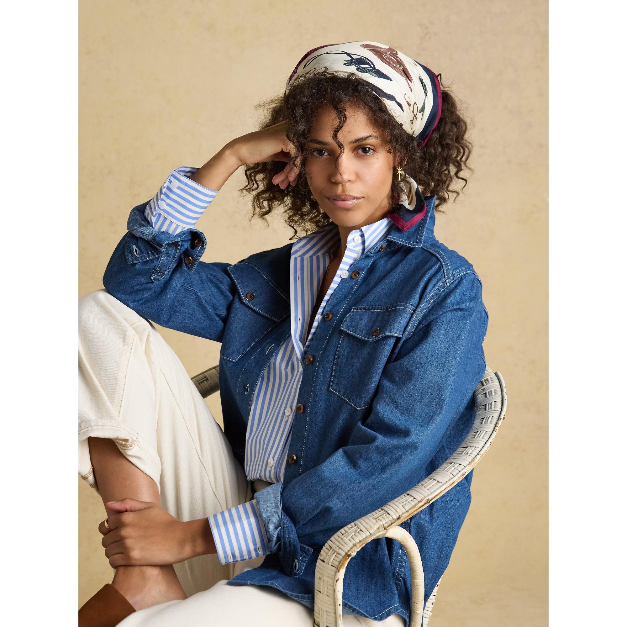 Product image 4 of 6 of Joules Women's Elsie Square 100% Silk Scarf - Cream Navy Equestrian