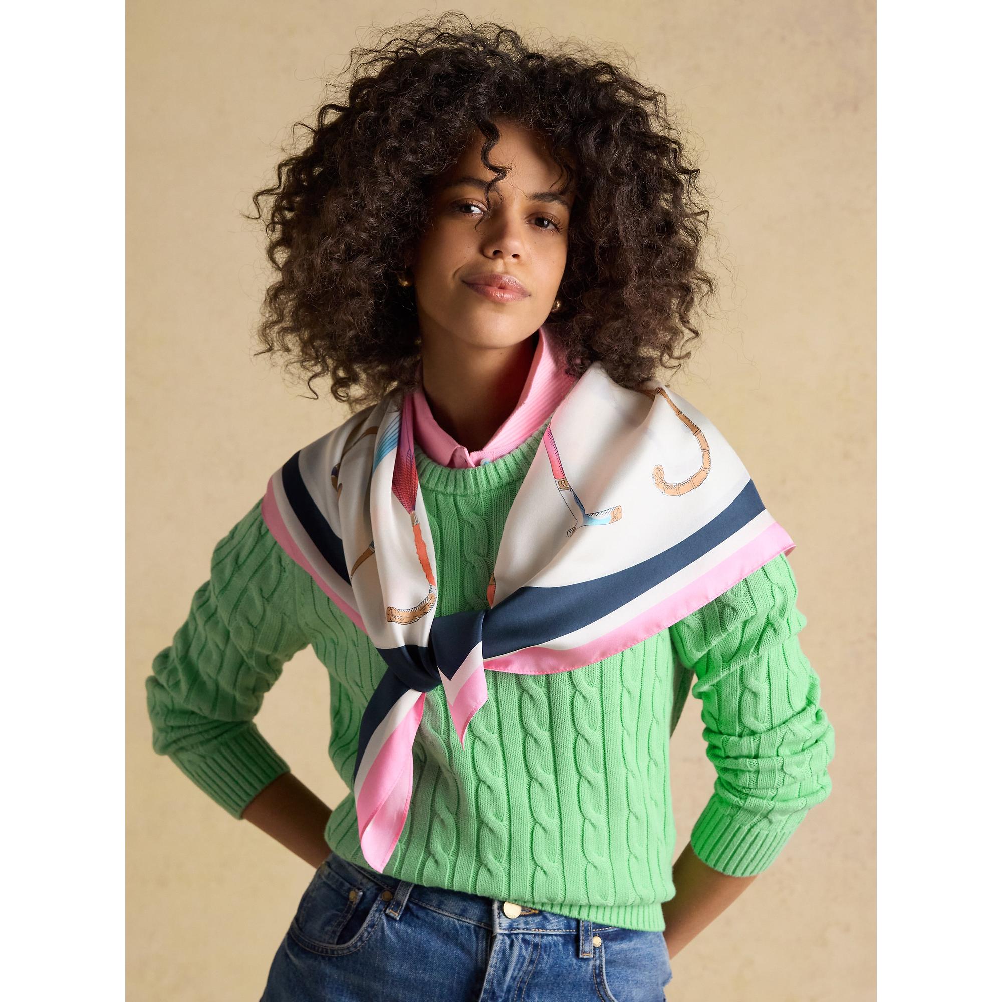 Product image 1 of 4 of Joules Women's Bloomfield Square 100% Silk Scarf - Cream & Navy Printed