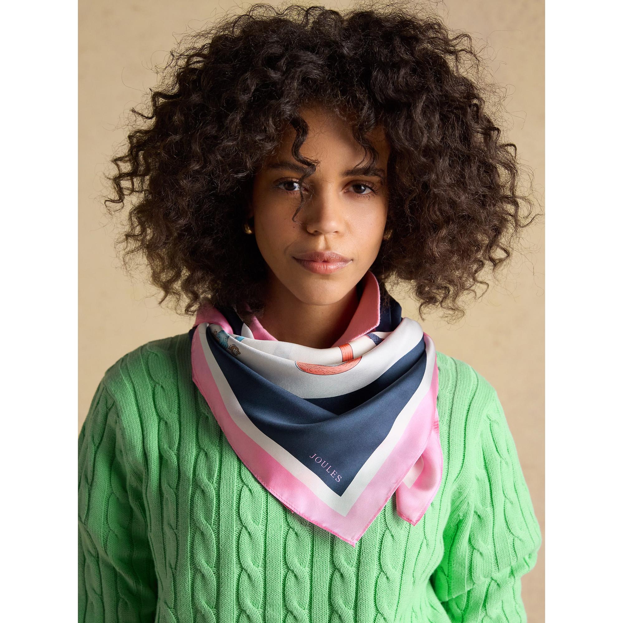 Product image 5 of 5 of Joules Women's Bloomfield Square 100% Silk Scarf - Cream & Navy Printed