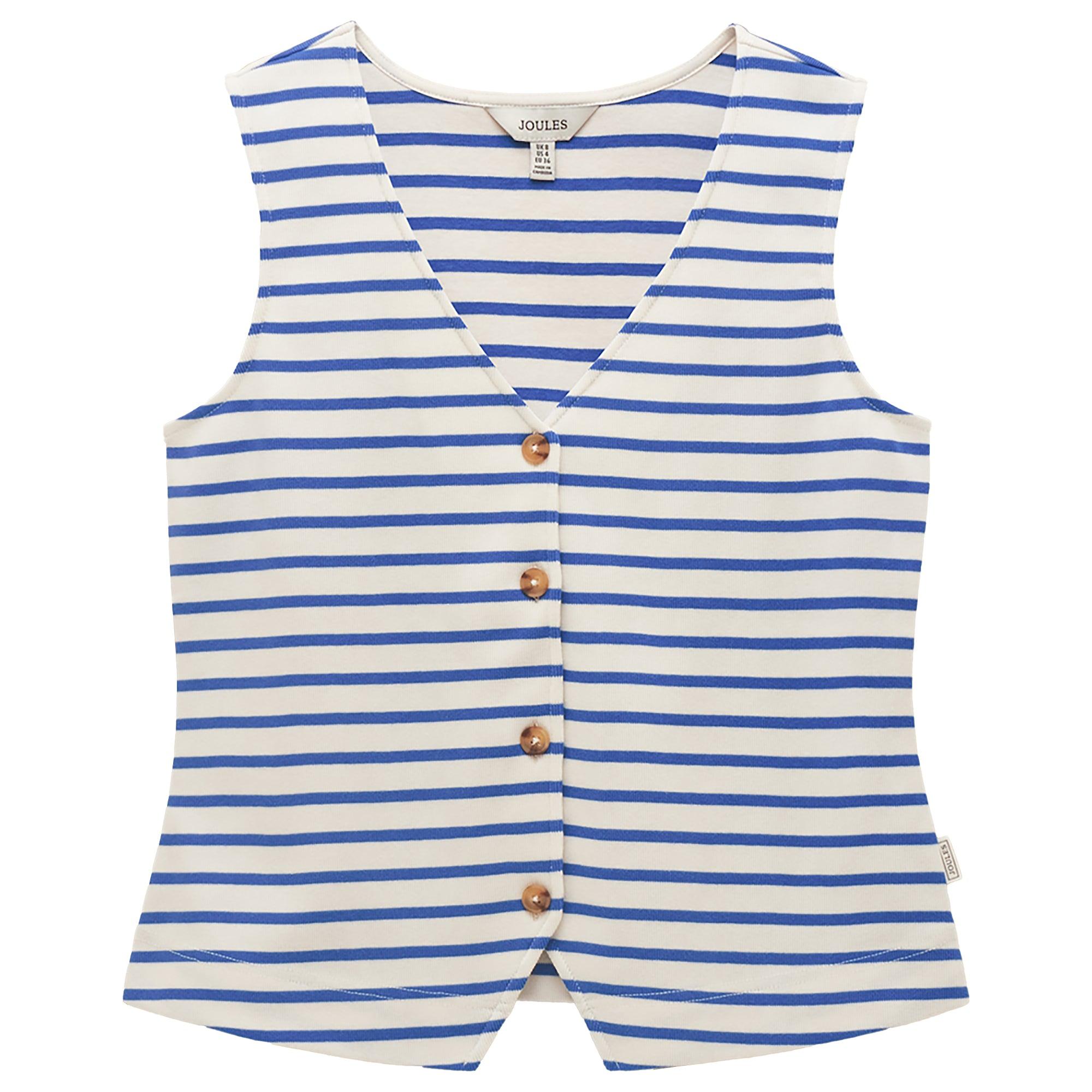 Product image 1 of 8 of Joules Women's Premium Ribbed Jersey 100% Cotton Waistcoat - Blue Stripe