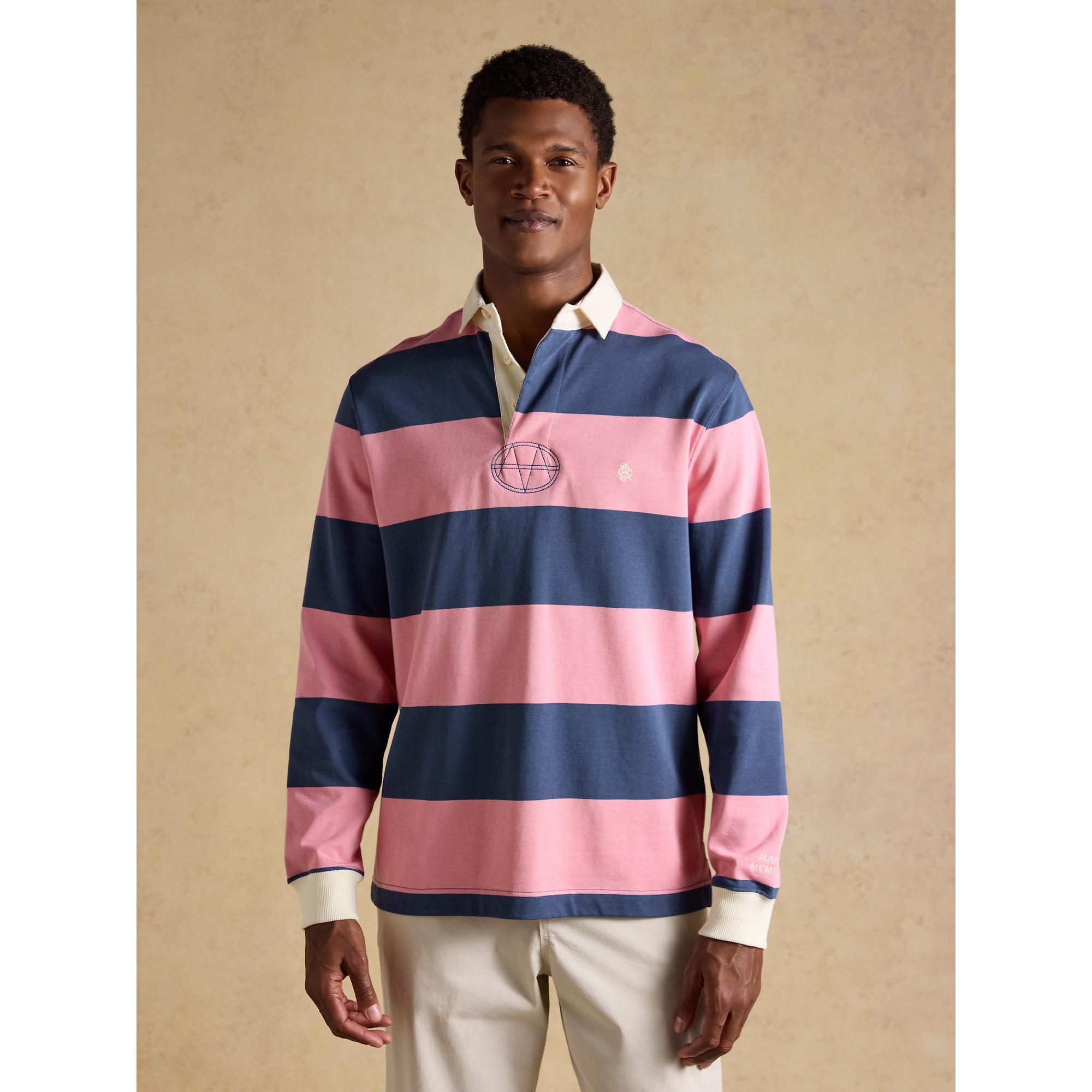 Product image 2 of 8 of Joules Men's Striped Long Sleeve Rugby Shirt - Pink/Blue