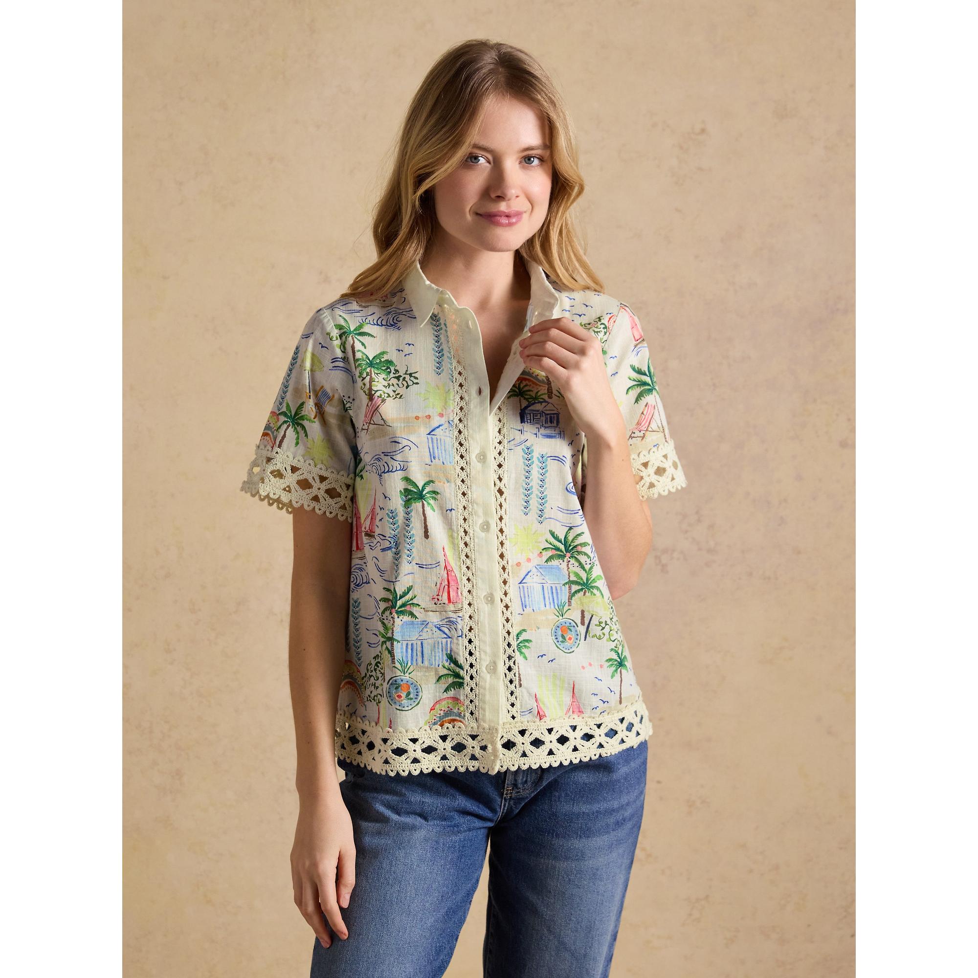 Product image 2 of 8 of Joules Women's Isobel Crochet Trim Shirt - Coastal Scene Print