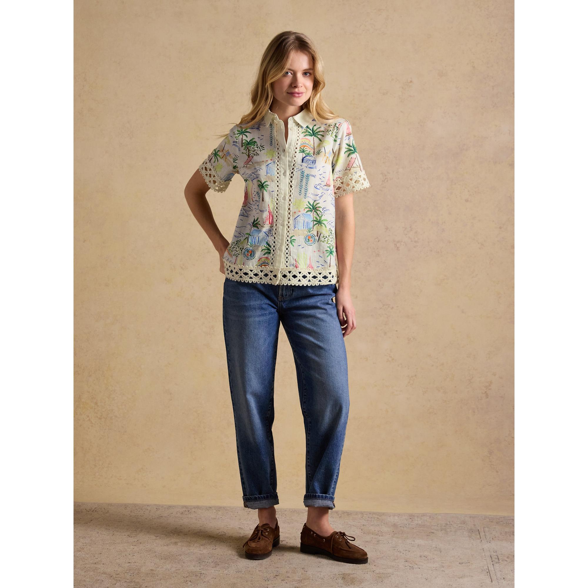 Product image 5 of 8 of Joules Women's Isobel Crochet Trim Shirt - Coastal Scene Print