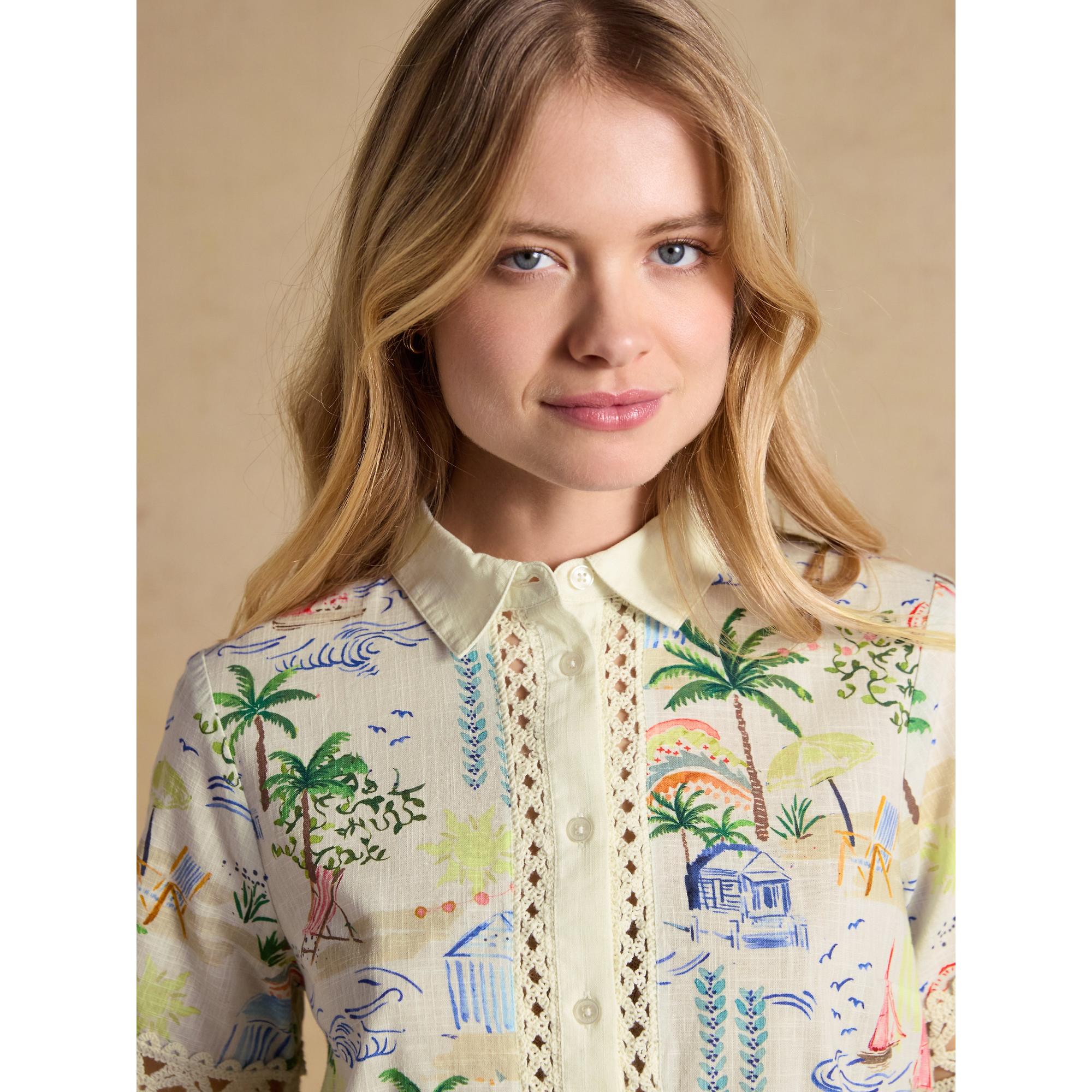Product image 6 of 8 of Joules Women's Isobel Crochet Trim Shirt - Coastal Scene Print