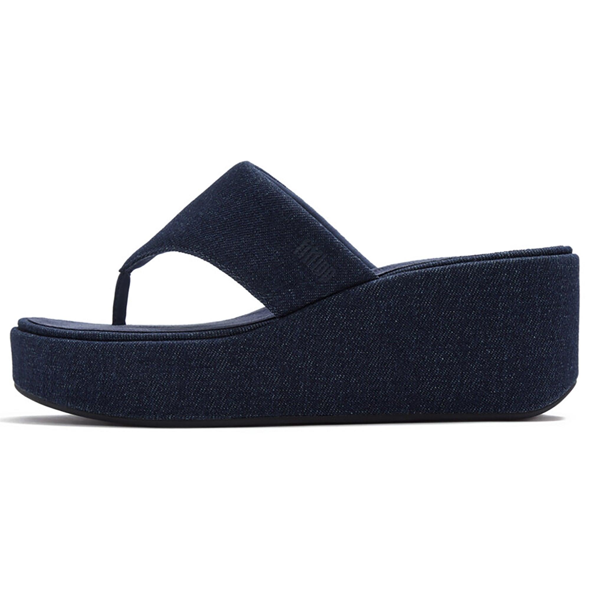 Product image 1 of 7 of FitFlop Women's PLATFFORMS Denim Wedge Toe-Post Sandals - Dark Denim