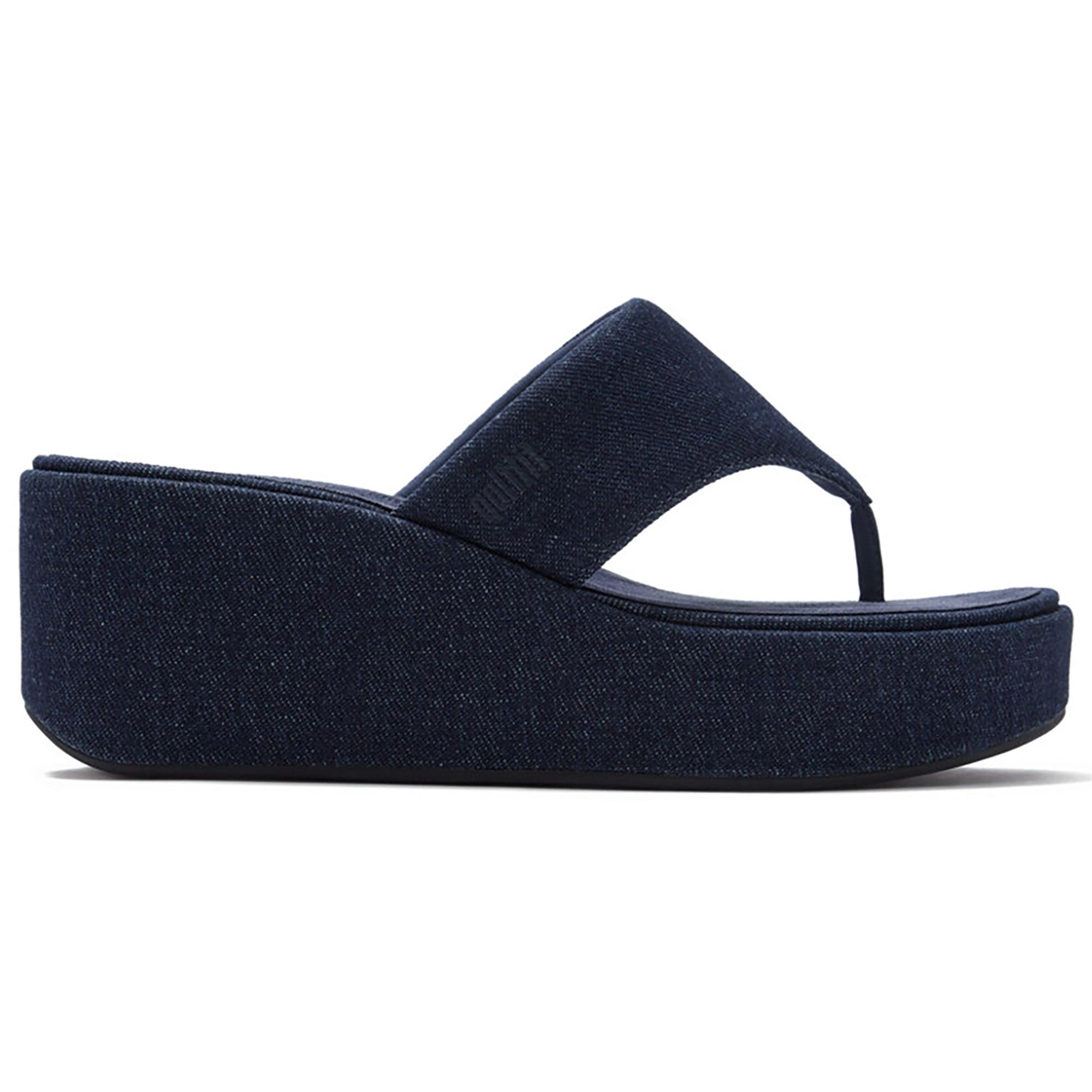 Product image 1 of 8 of FitFlop Women's PLATFFORMS Denim Wedge Toe-Post Sandals - Dark Denim