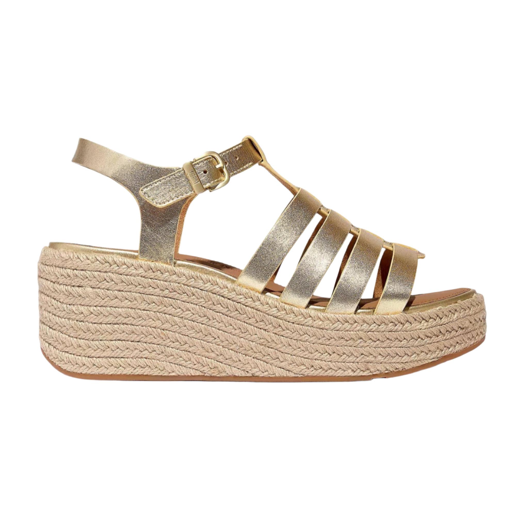 Product image 1 of 5 of FitFlop Women's PLATFFORMS Espadrille Metallic-Leather Fisherman Wedge Sandals - Platino