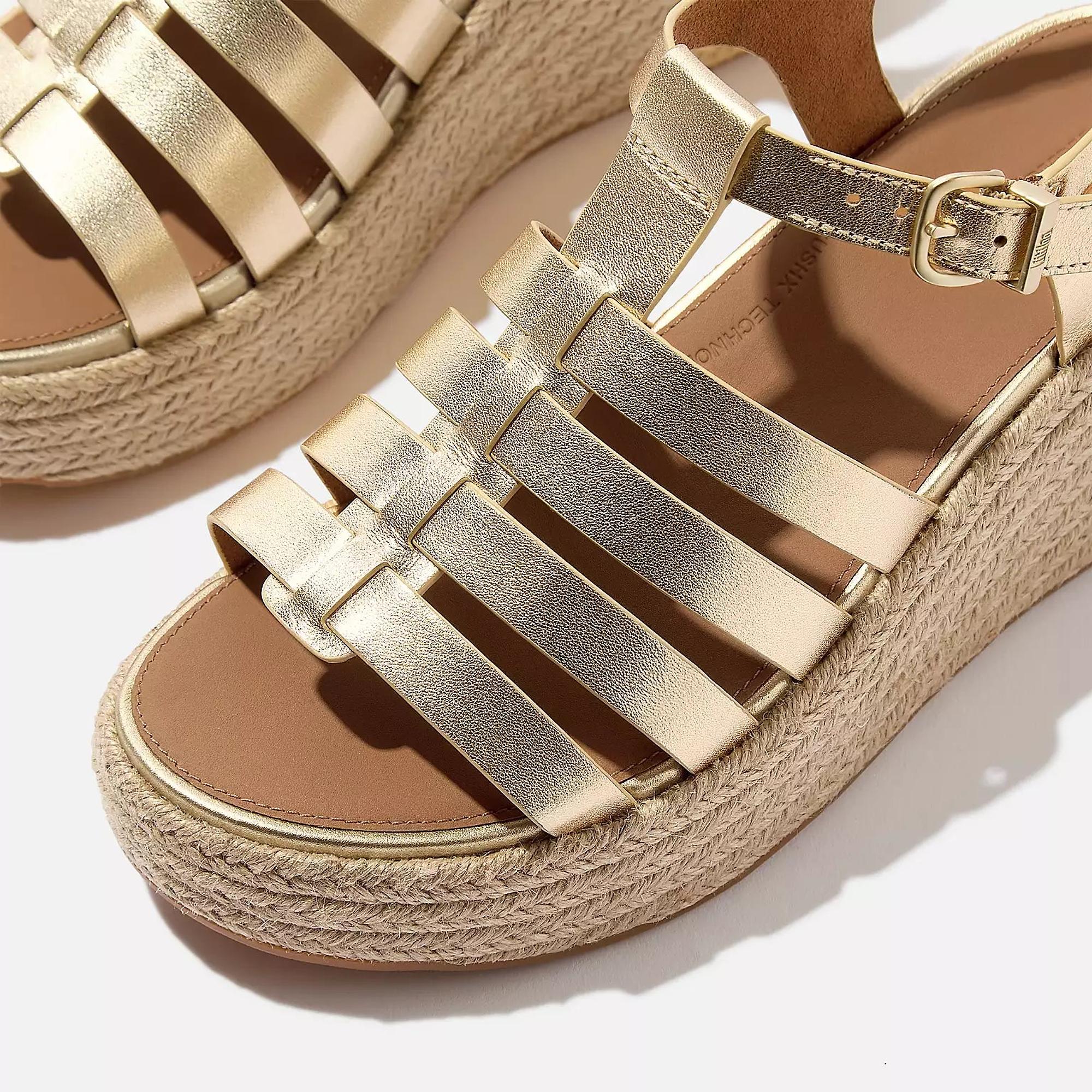 Product image 3 of 5 of FitFlop Women's PLATFFORMS Espadrille Metallic-Leather Fisherman Wedge Sandals - Platino