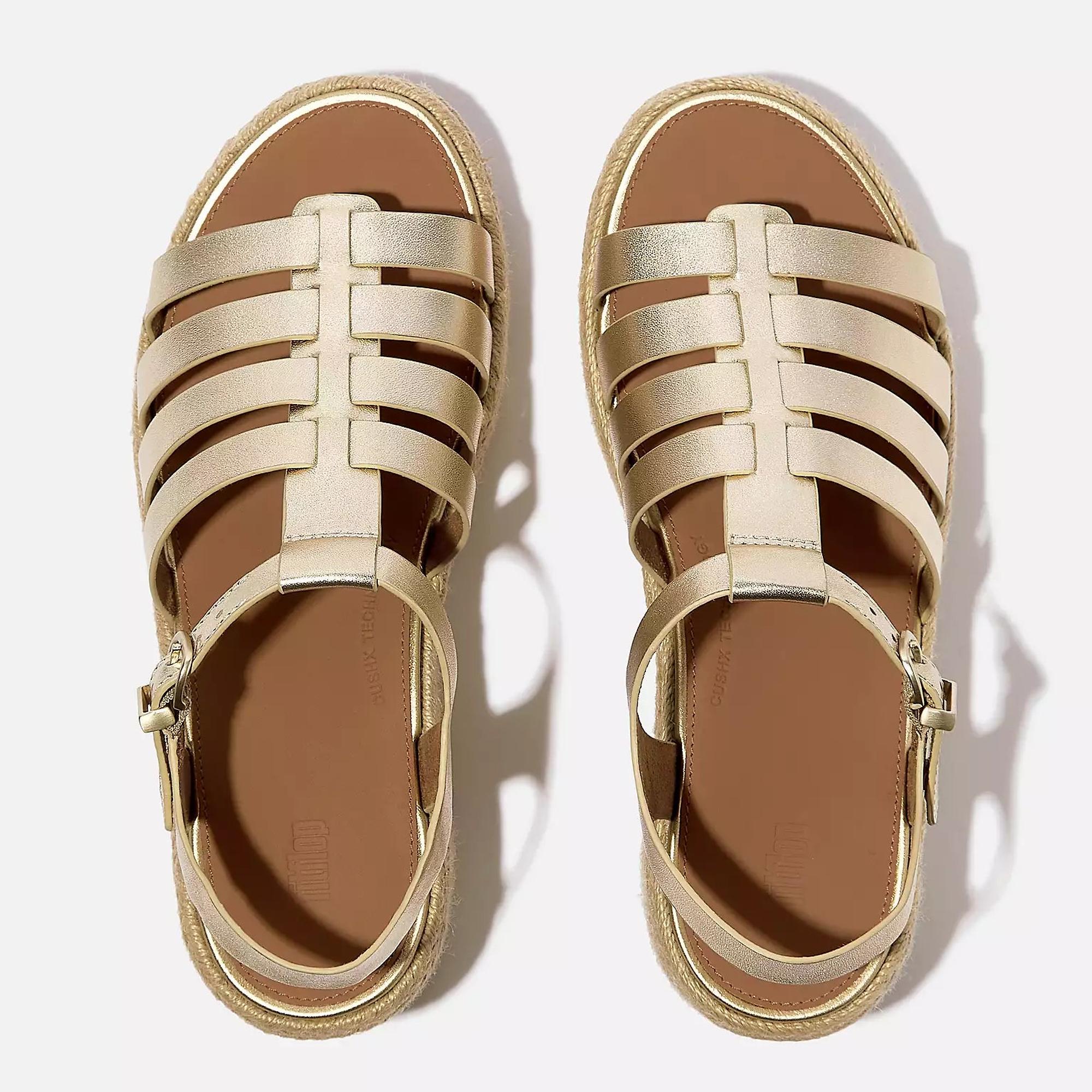 Product image 4 of 5 of FitFlop Women's PLATFFORMS Espadrille Metallic-Leather Fisherman Wedge Sandals - Platino