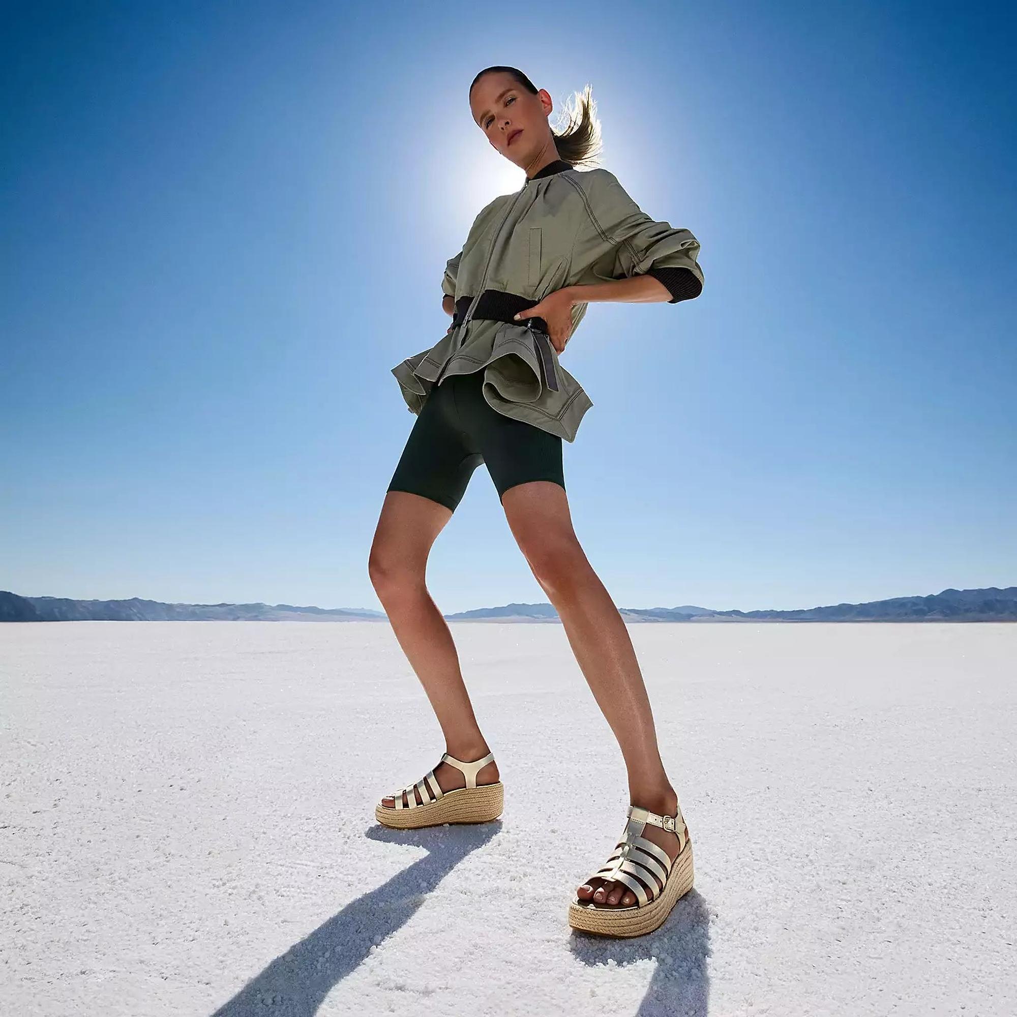 Product image 5 of 5 of FitFlop Women's PLATFFORMS Espadrille Metallic-Leather Fisherman Wedge Sandals - Platino