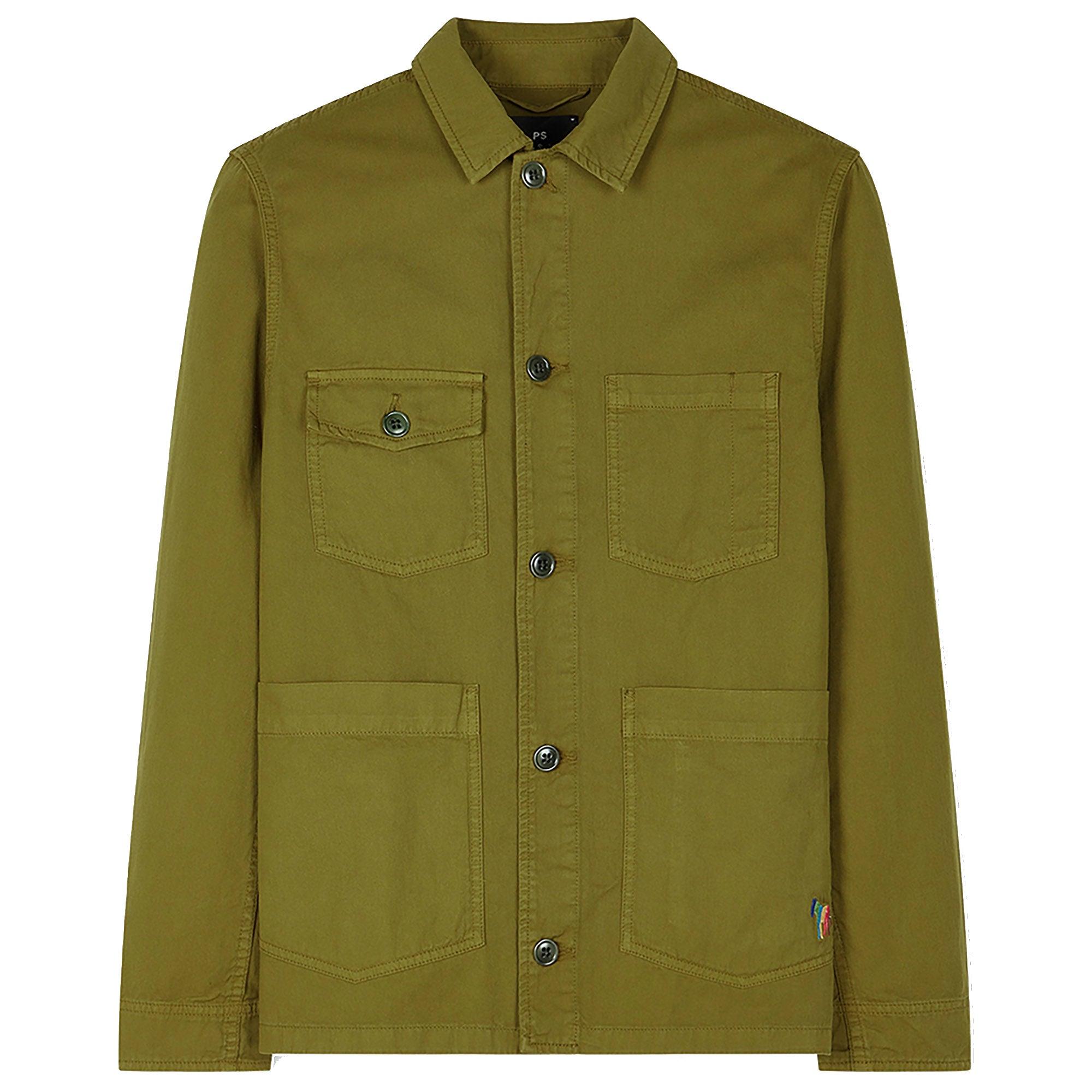 Product image 1 of 7 of PS By Paul Smith Men's Garment-Dye 'Broad Stripe Zebra' Cotton Work Jacket - Khaki