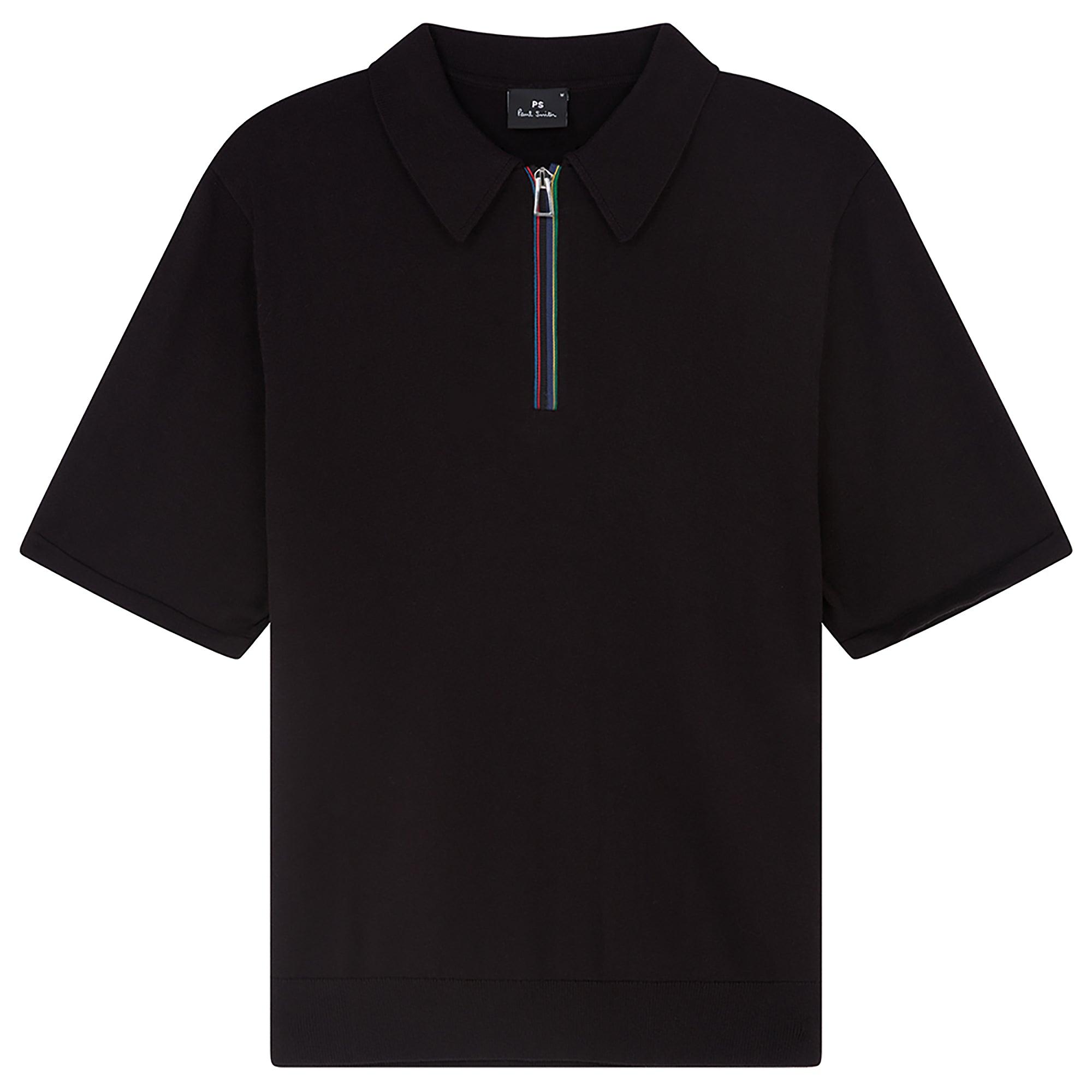 Product image 1 of 2 of PS By Paul Smith Men's 'Sports Stripe' Zip Knitted Cotton Polo Shirt - Black