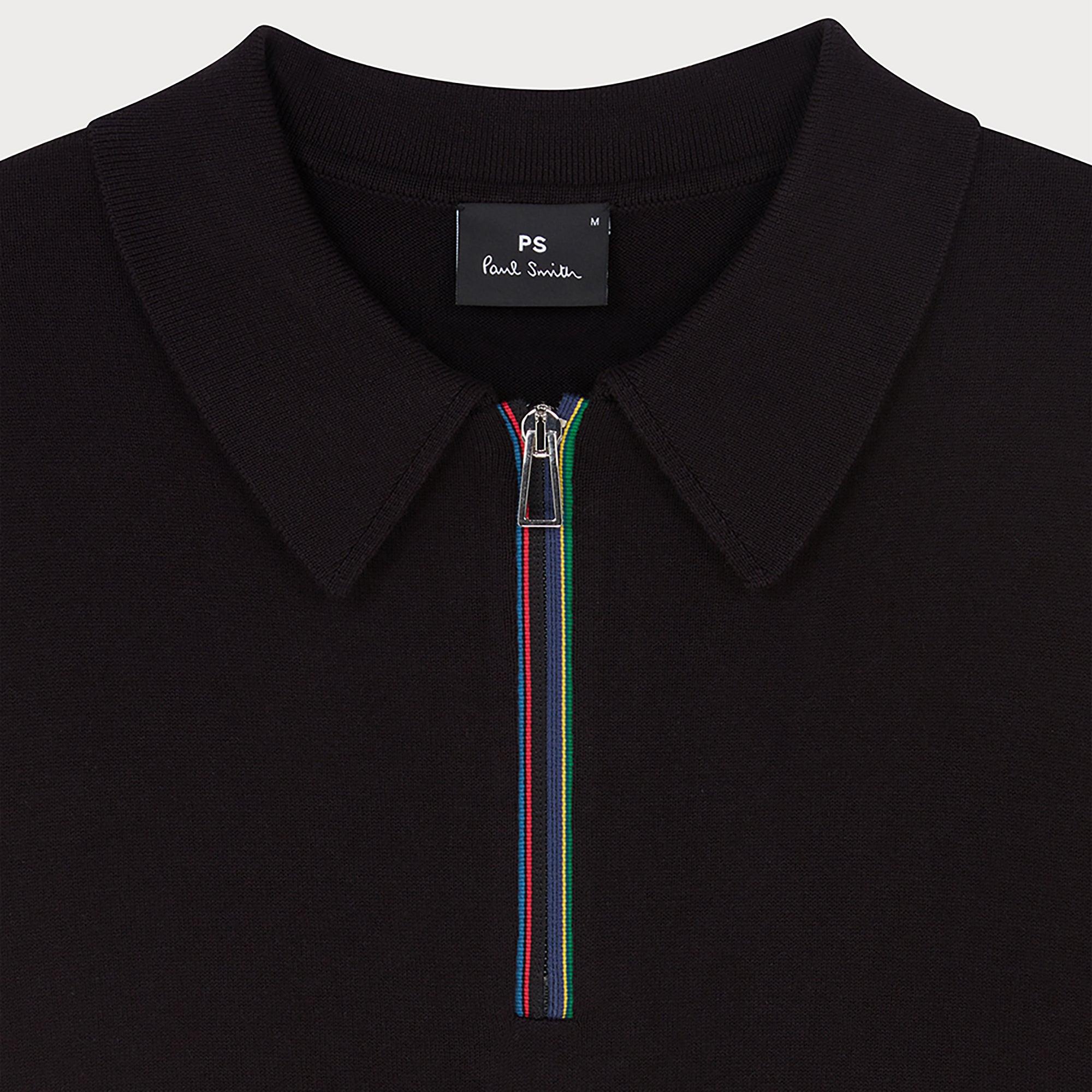 Product image 2 of 2 of PS By Paul Smith Men's 'Sports Stripe' Zip Knitted Cotton Polo Shirt - Black