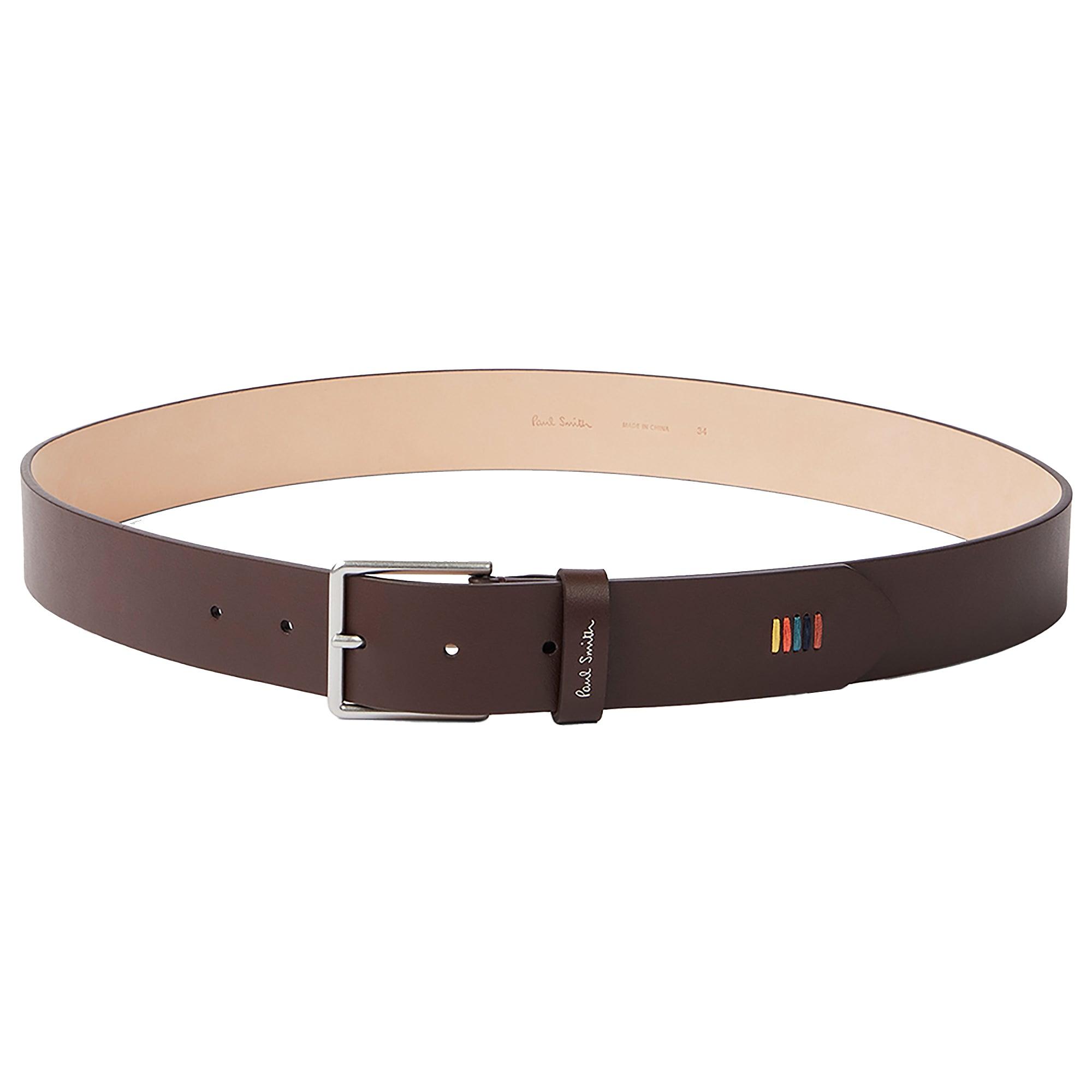 Product image 1 of 4 of Paul Smith Men's 'Artist Stripe' Stitch Leather Belt - Chocolate