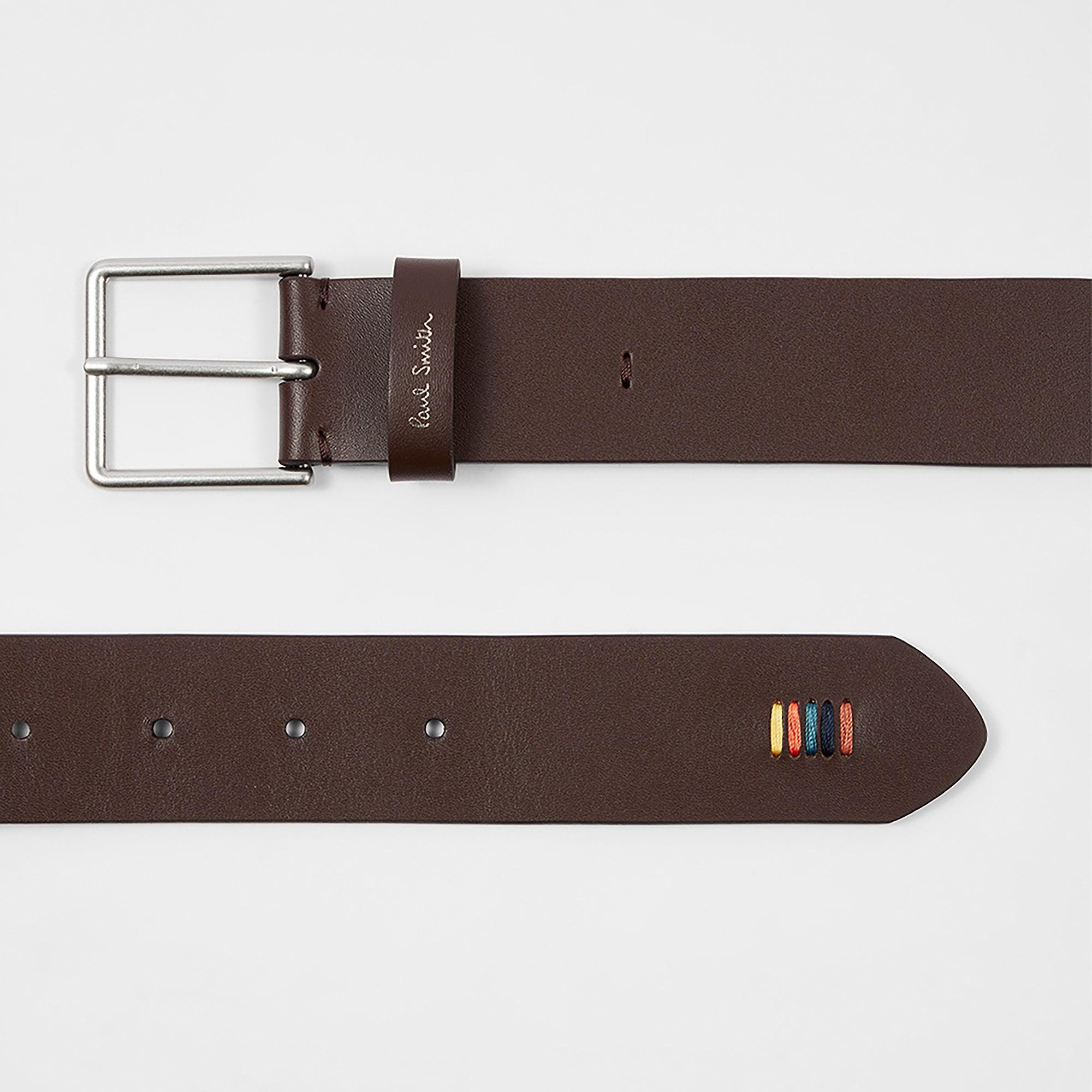 Product image 2 of 4 of Paul Smith Men's 'Artist Stripe' Stitch Leather Belt - Chocolate