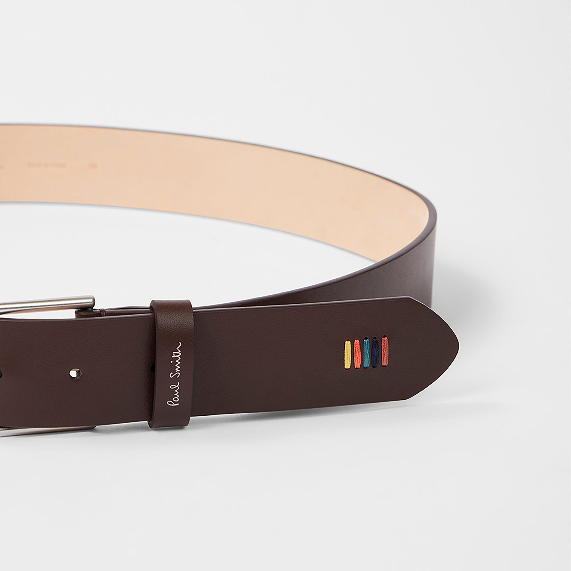 Product image 4 of 4 of Paul Smith Men's 'Artist Stripe' Stitch Leather Belt - Chocolate