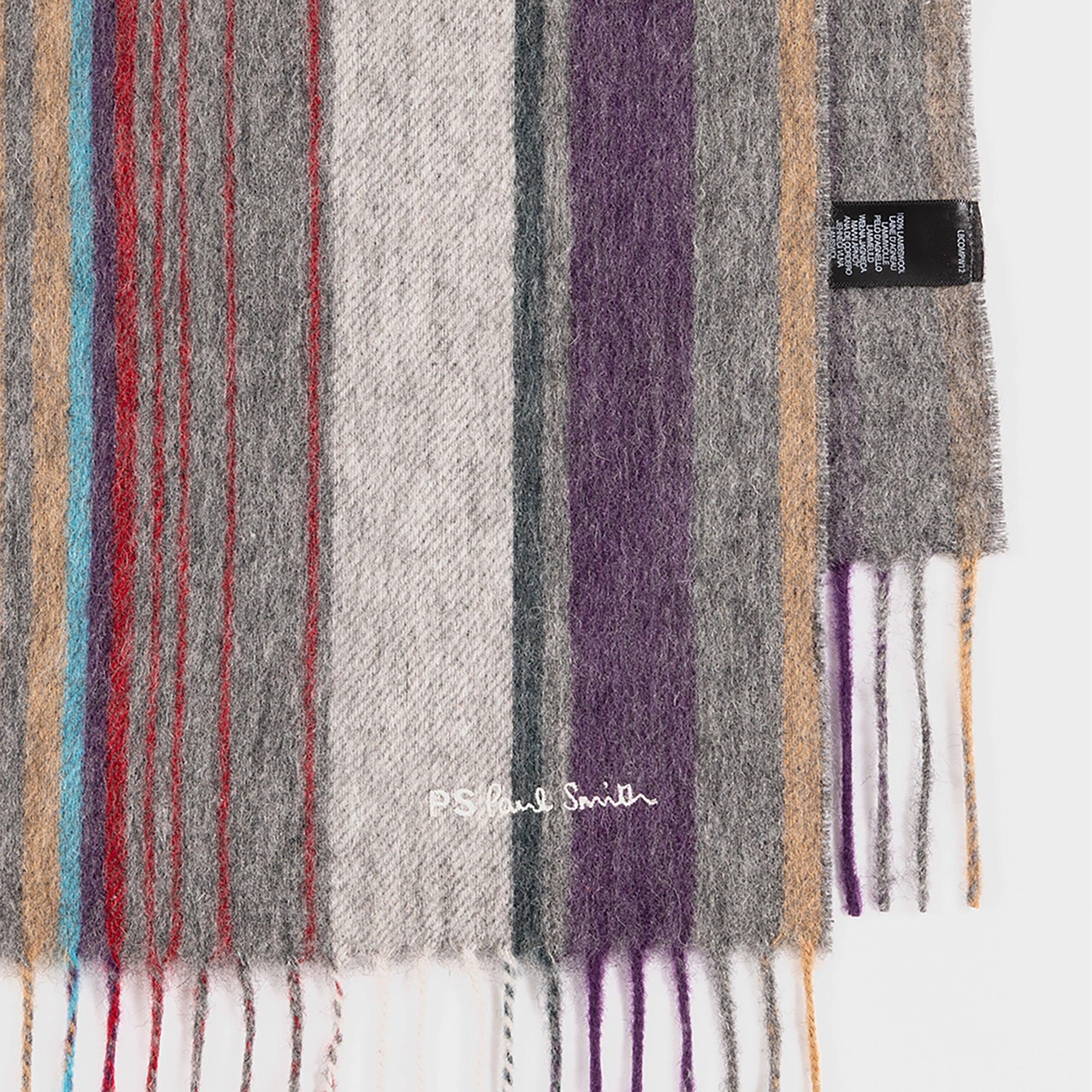 Product image 2 of 4 of Paul Smith Men's Wool Multi Colour Stripe Scarf - Grey