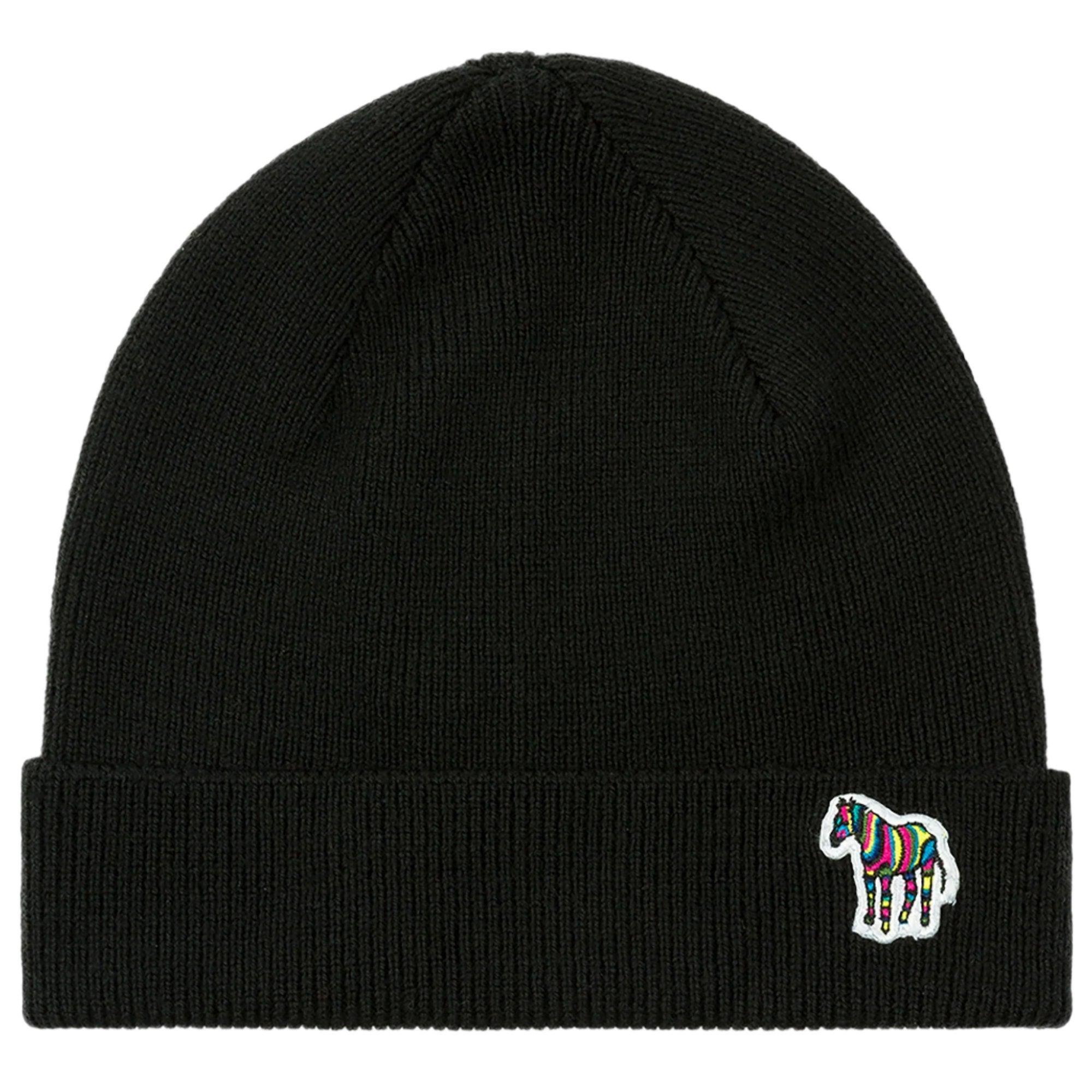 Product image 1 of 2 of Paul Smith Men's Zebra Logo Ribbed Lambswool Beanie Hat - Black