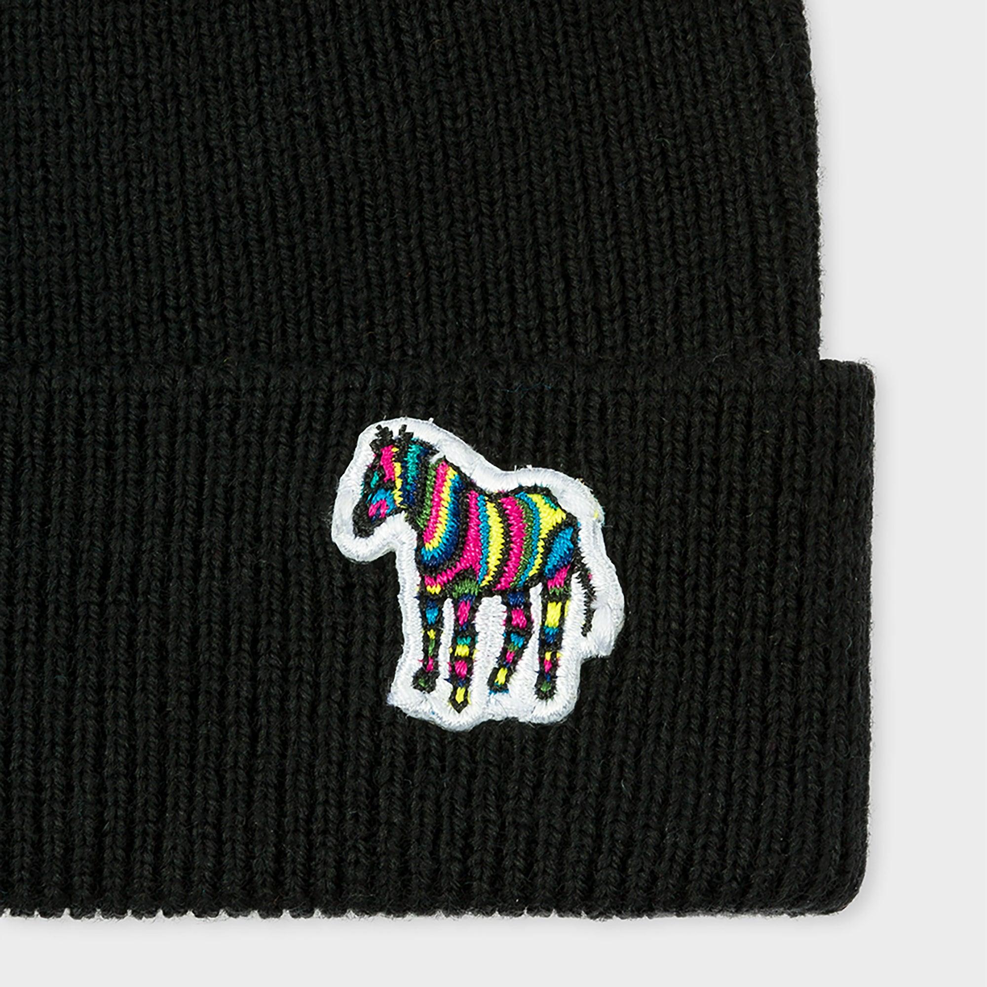Product image 2 of 2 of Paul Smith Men's Zebra Logo Ribbed Lambswool Beanie Hat - Black