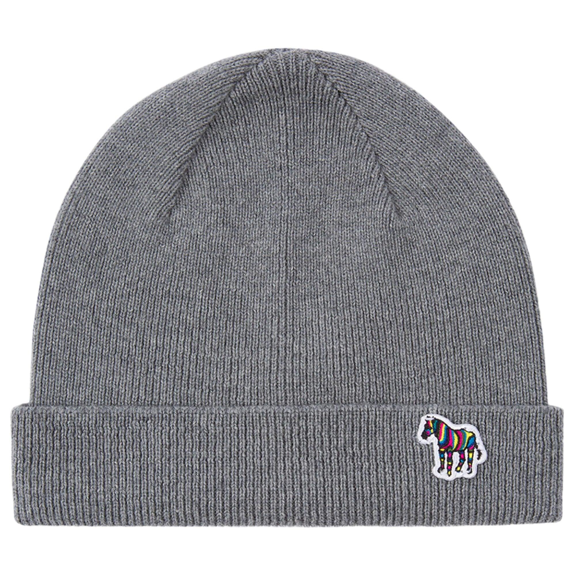 Product image 1 of 2 of Paul Smith Men's Zebra Logo Ribbed Lambswool Beanie Hat - Grey