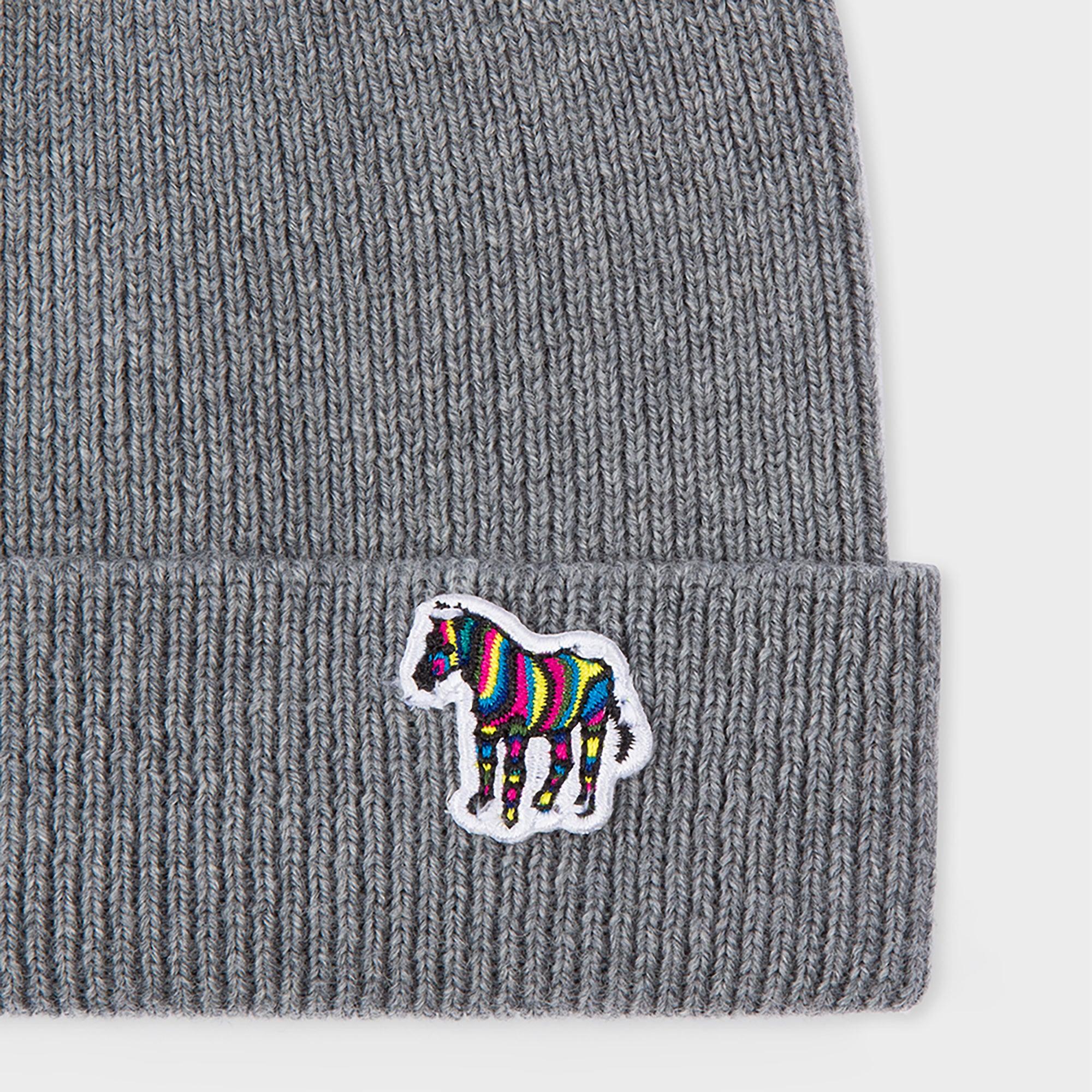 Product image 2 of 2 of Paul Smith Men's Zebra Logo Ribbed Lambswool Beanie Hat - Grey