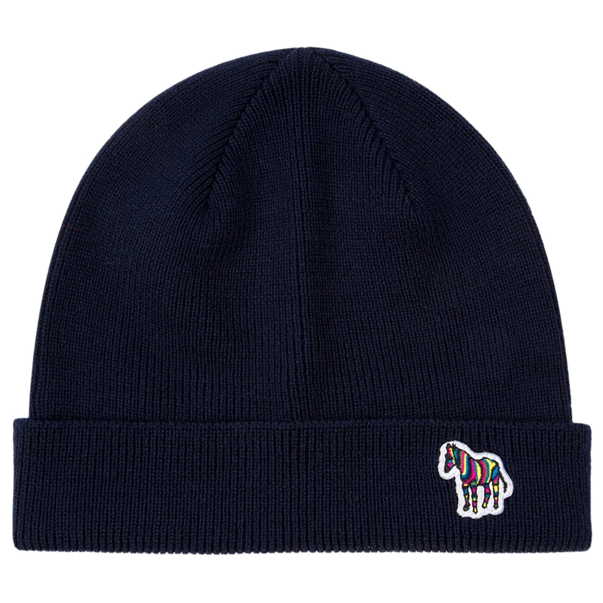 Product image 1 of 2 of Paul Smith Men's Zebra Logo Ribbed Lambswool Beanie Hat - Navy