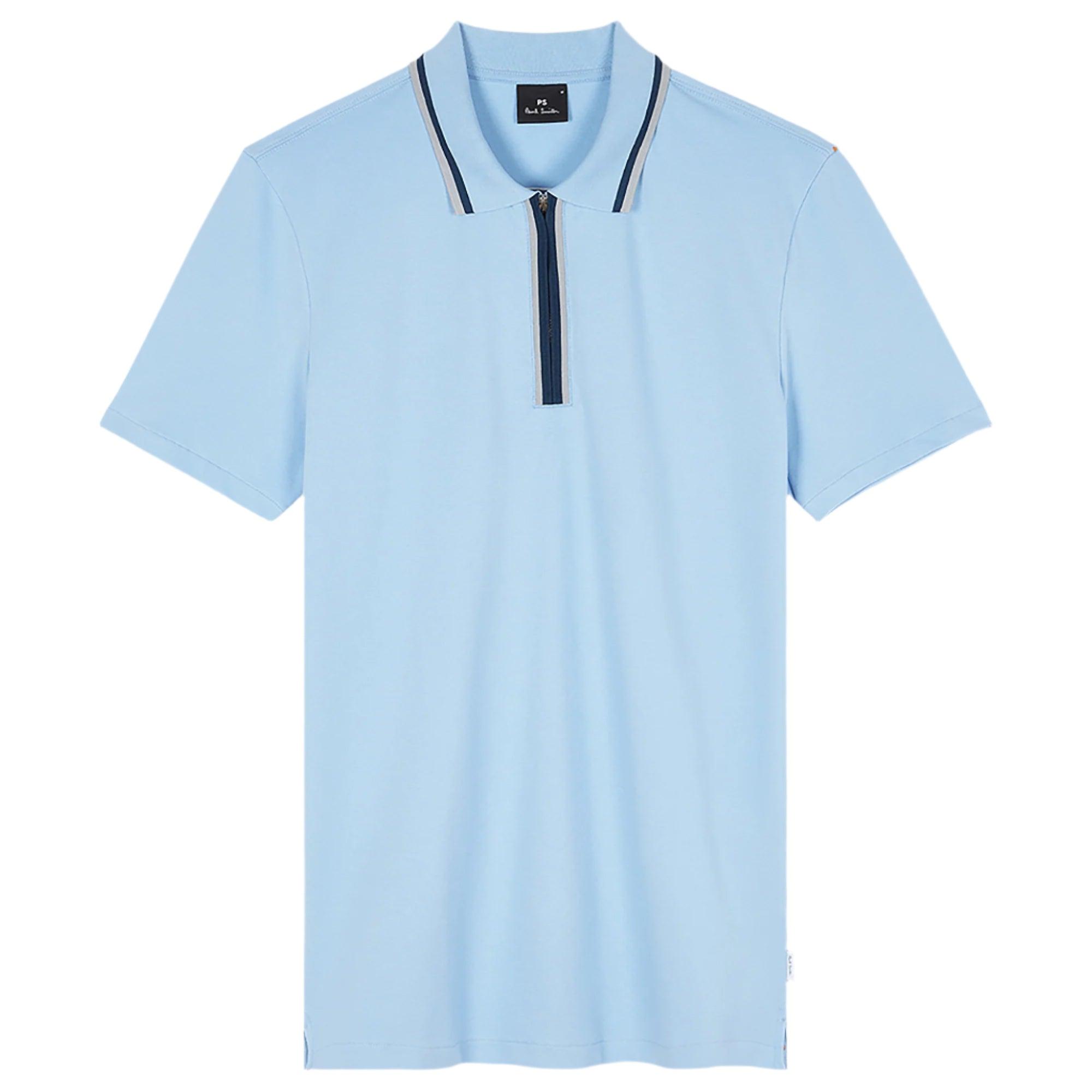 Product image 1 of 2 of Paul Smith Men's Zip-Neck Polo Shirt With Contrast Tipping - Light Blue