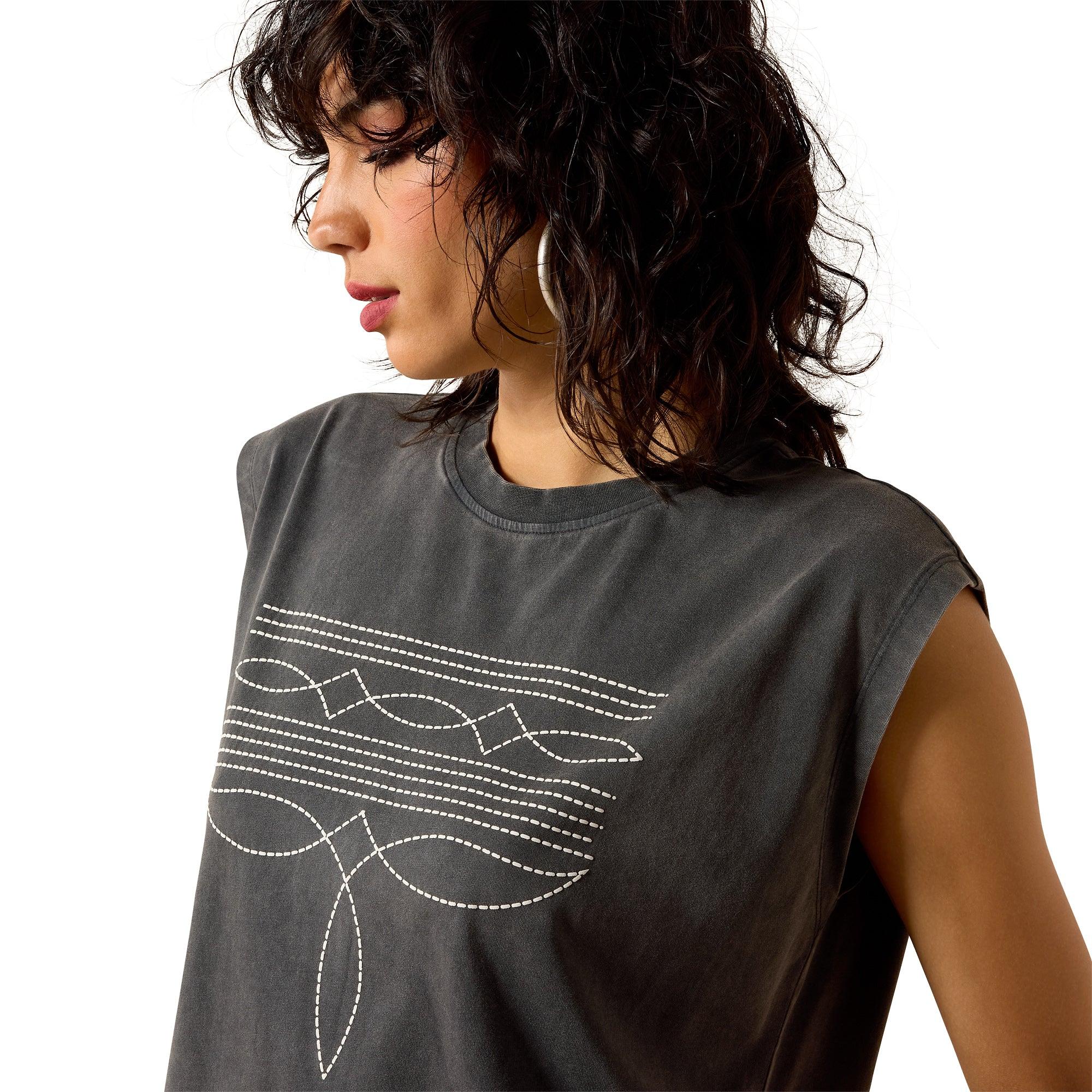 Product image 4 of 5 of Ariat Women's Dallas Cropped Sleeveless T-Shirt - Charcoal