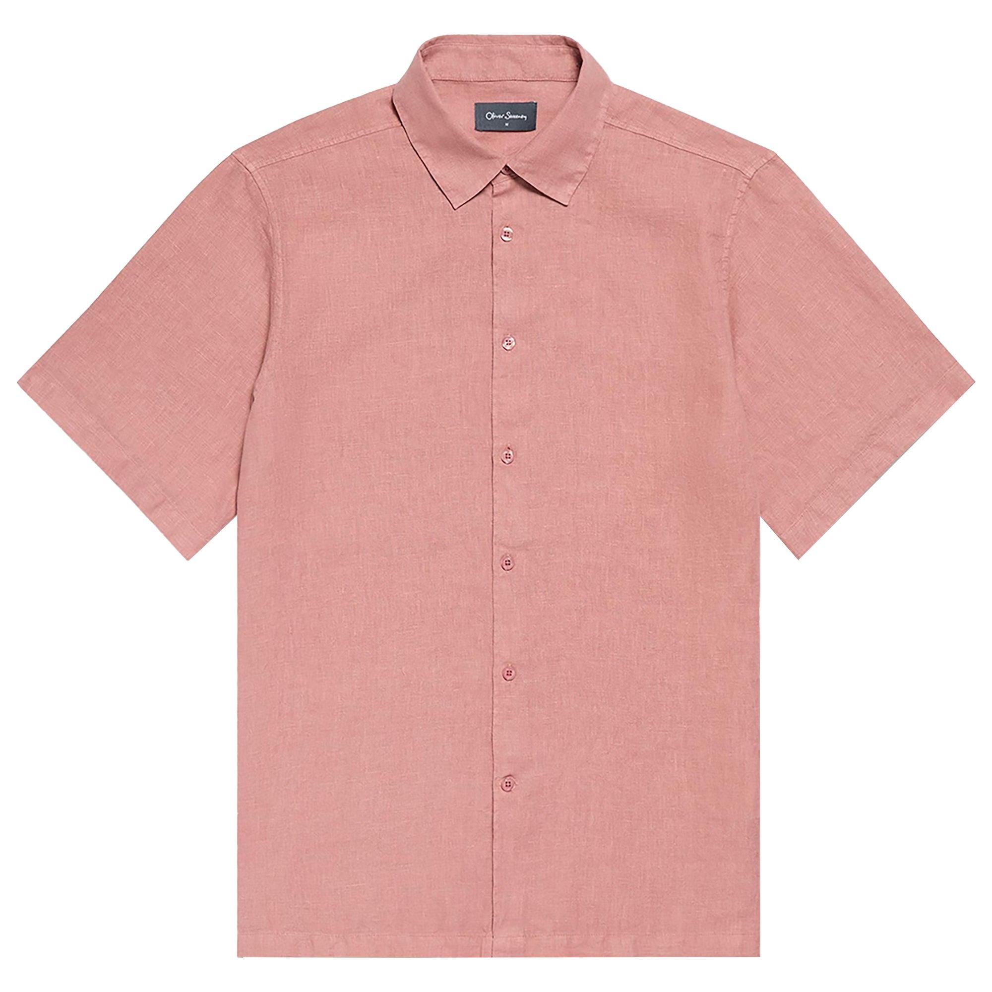 Product image 1 of 3 of Oliver Sweeney Men's Somerton Garment Dyed Linen Short-Sleeved Shirt - Rosewood
