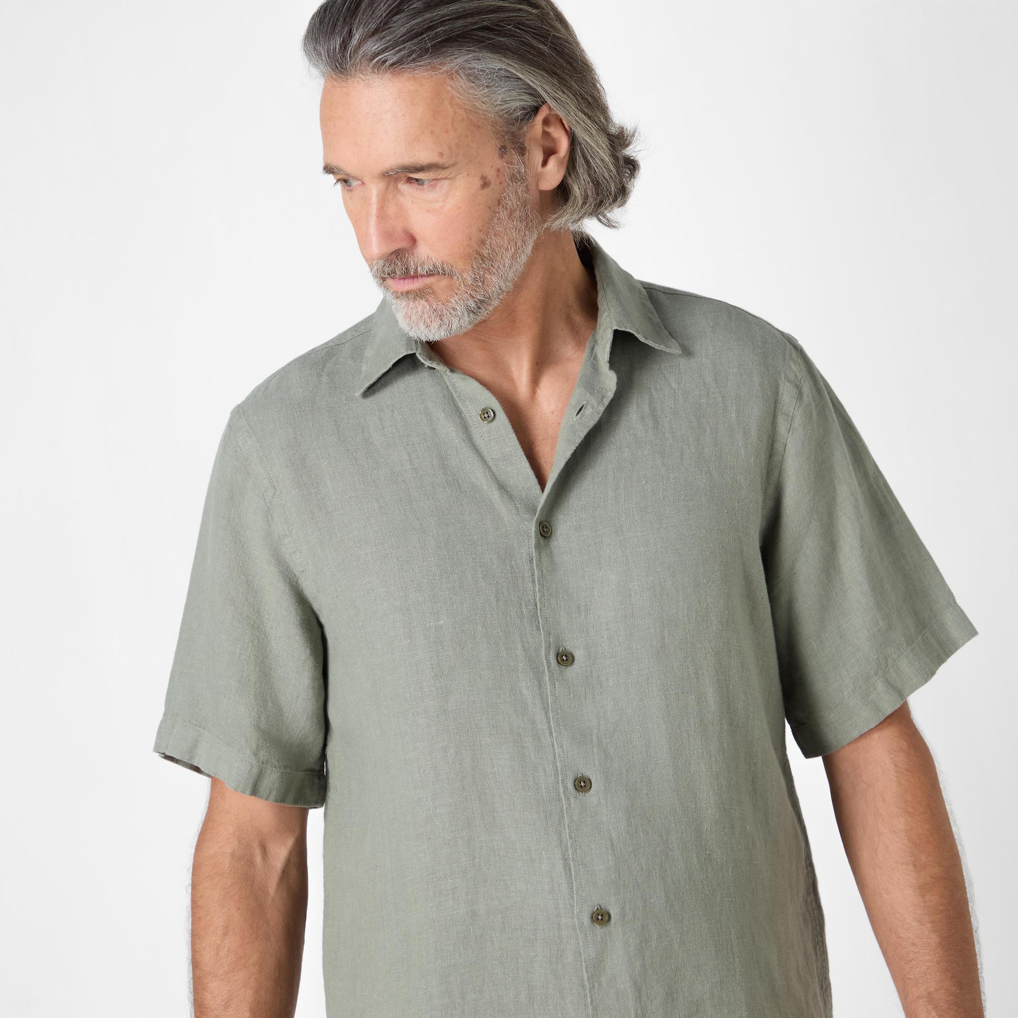Product image 4 of 6 of Oliver Sweeney Men's Somerton Short Sleeved Linen Shirt - Sage