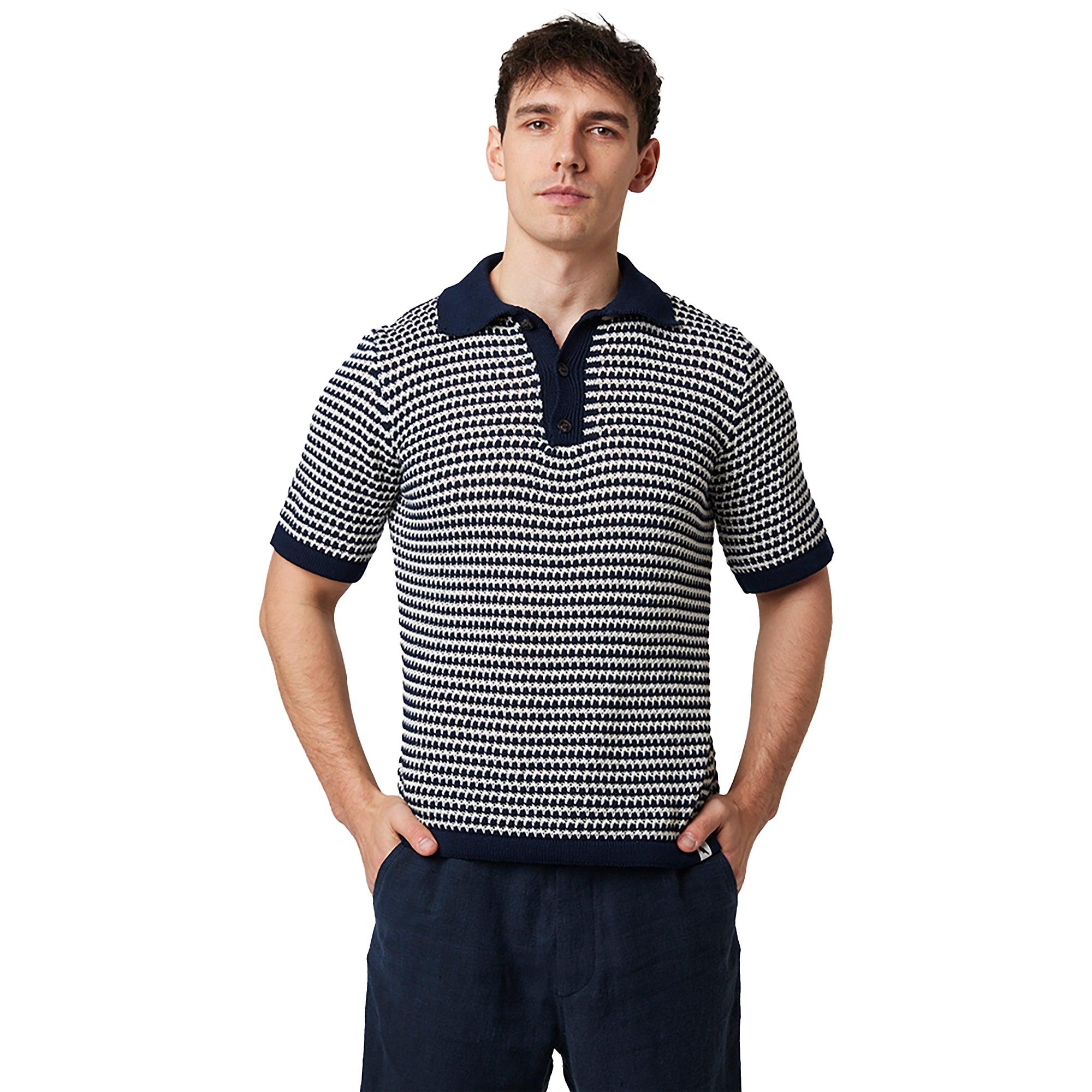 Product image 1 of 11 of Peregrine Men's Island Crochet Button Polo Shirt - Navy