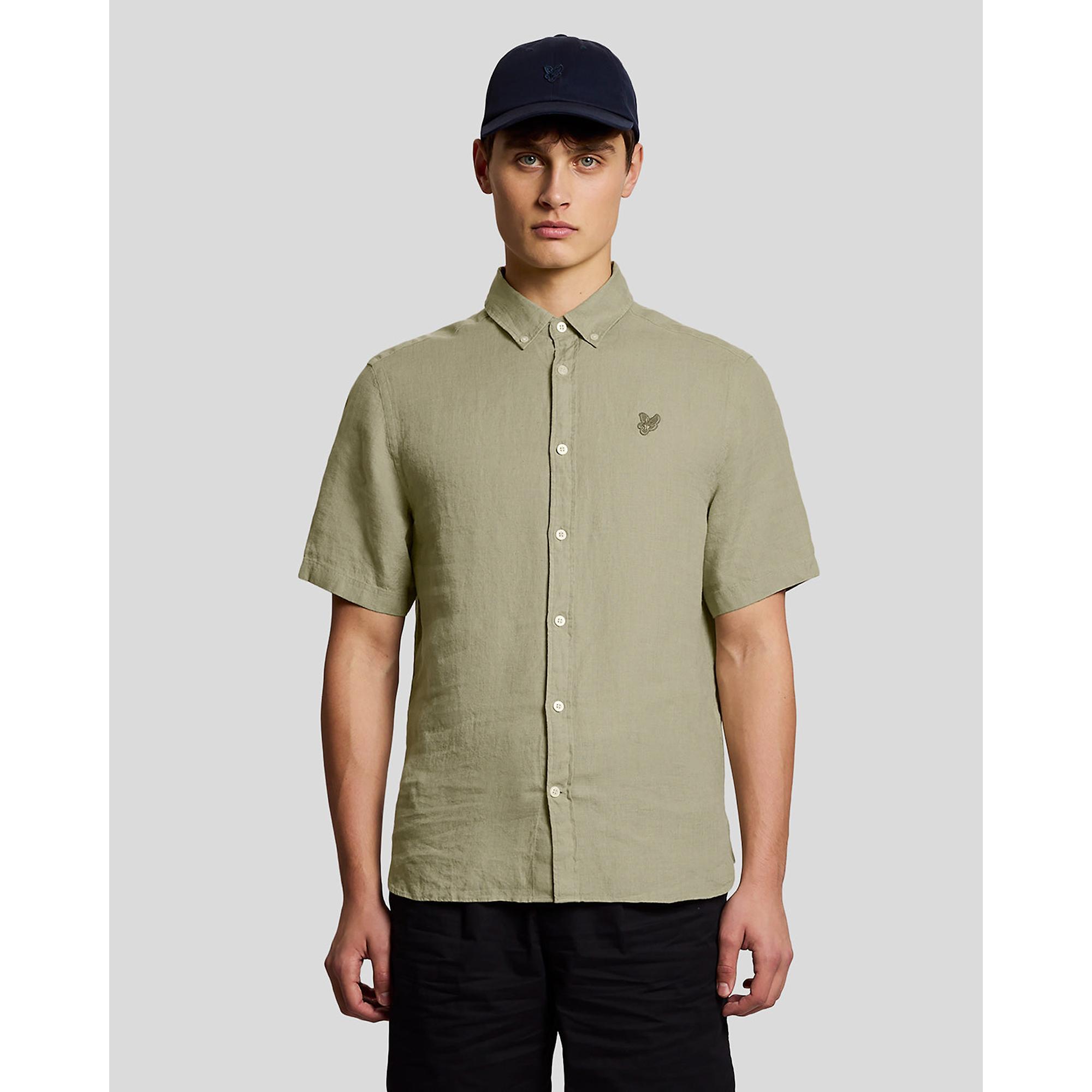 Product image 2 of 6 of Lyle & Scott Men's Short Sleeve Linen Shirt - Seagrass