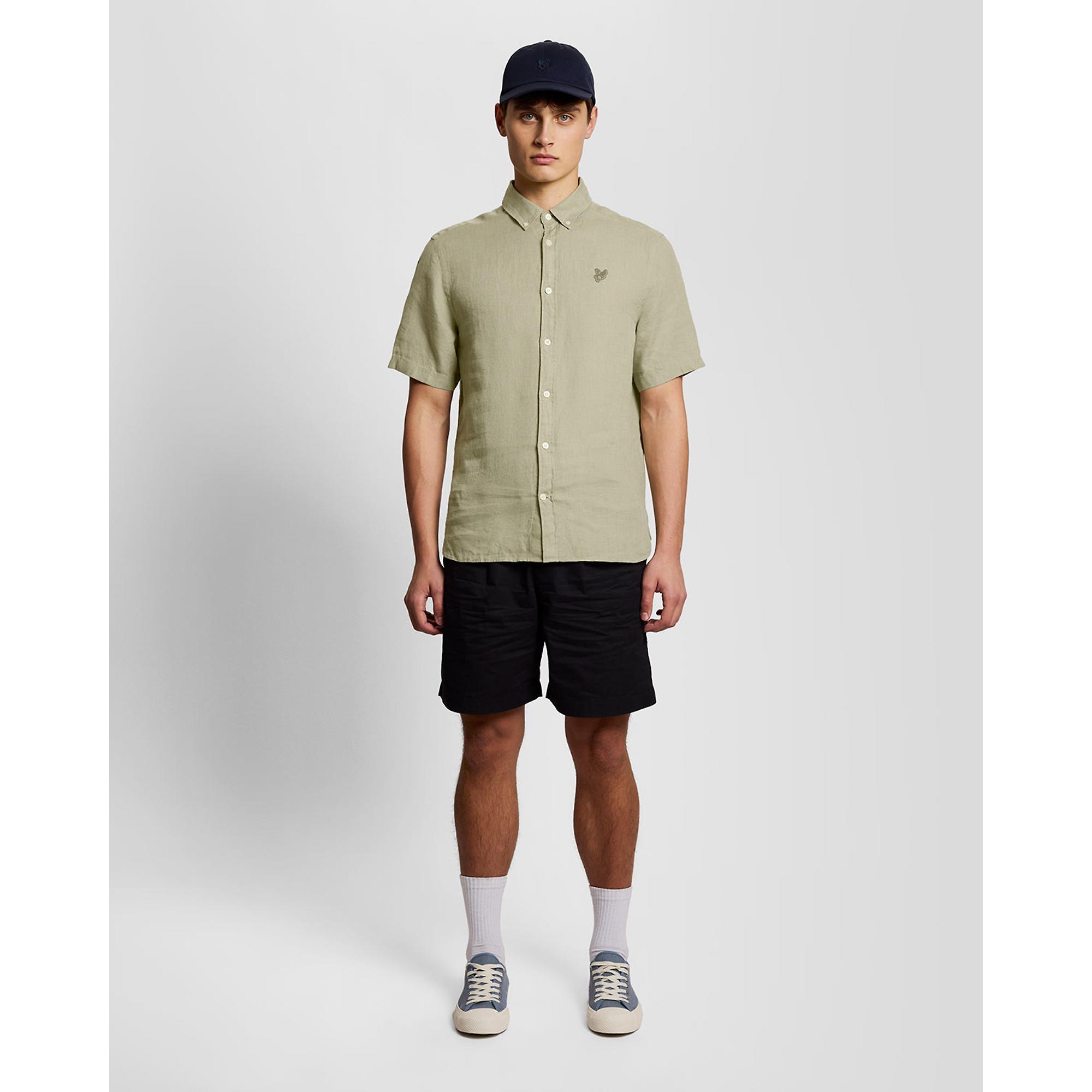 Product image 3 of 6 of Lyle & Scott Men's Short Sleeve Linen Shirt - Seagrass