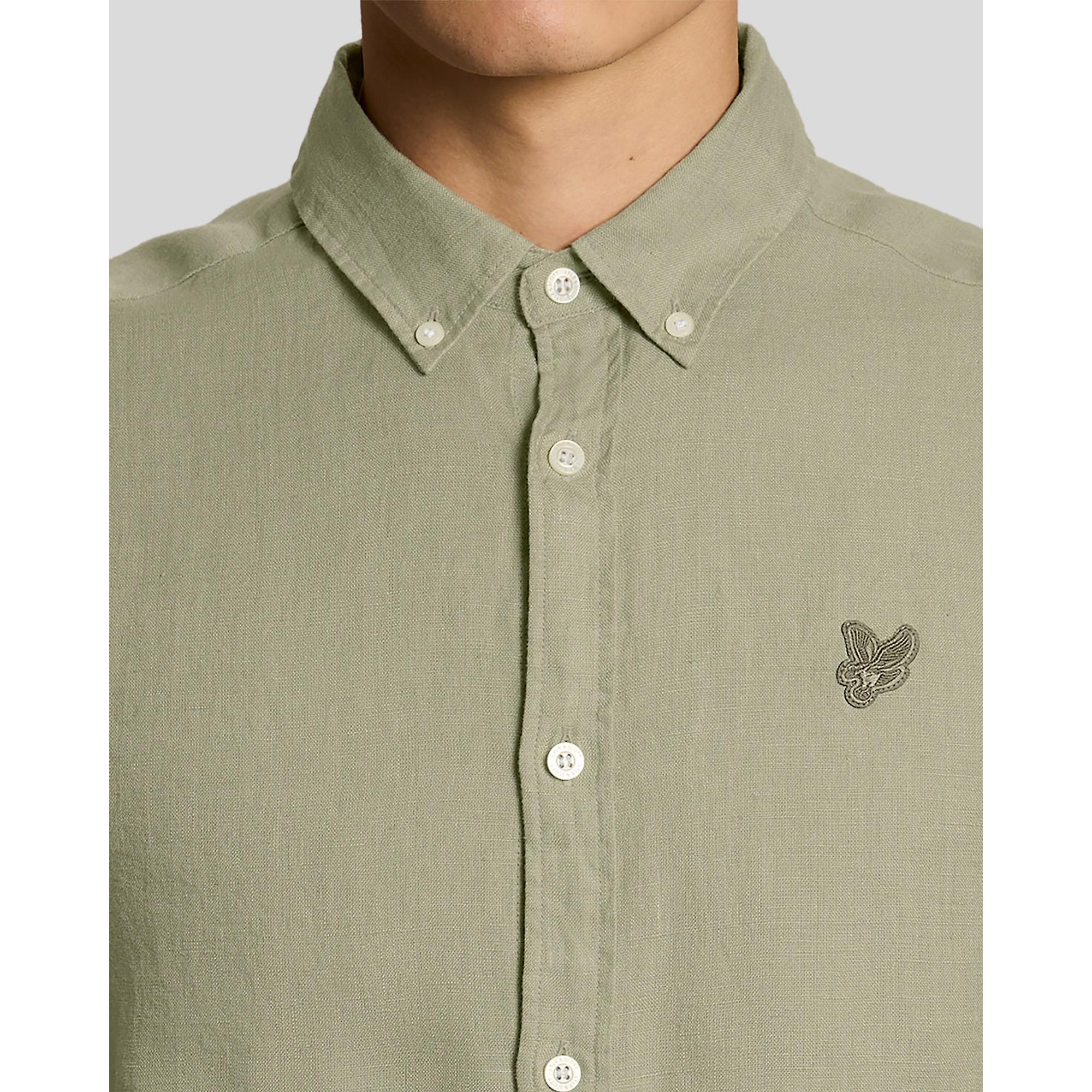 Product image 4 of 6 of Lyle & Scott Men's Short Sleeve Linen Shirt - Seagrass