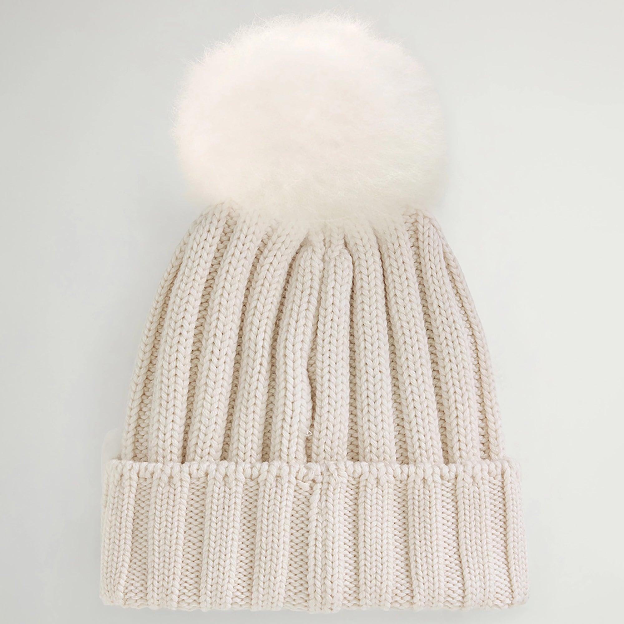 Product image 3 of 5 of Woolrich Women's Cashmere Pom-Pom Beanie - Milky Cream