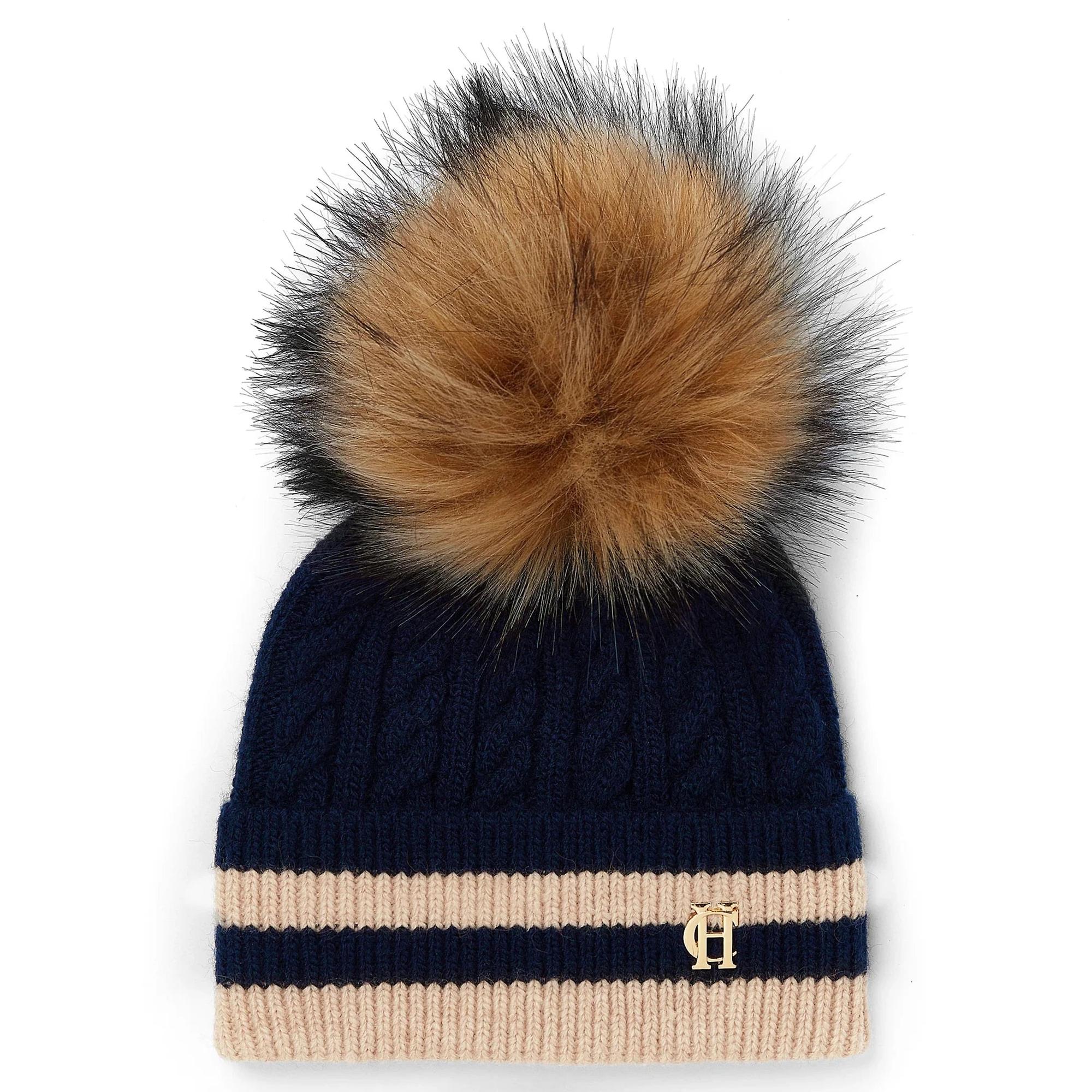 Product image 1 of 4 of Holland Cooper Zoe Beanie Bobble Hat - Ink Navy Stripe