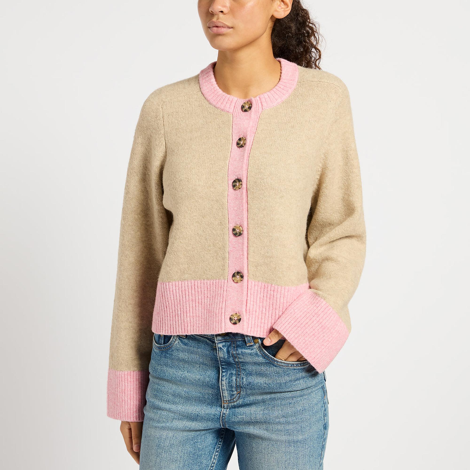 Product image 2 of 5 of Joules Women's Nora Knitted Cardigan - Oat/Pink