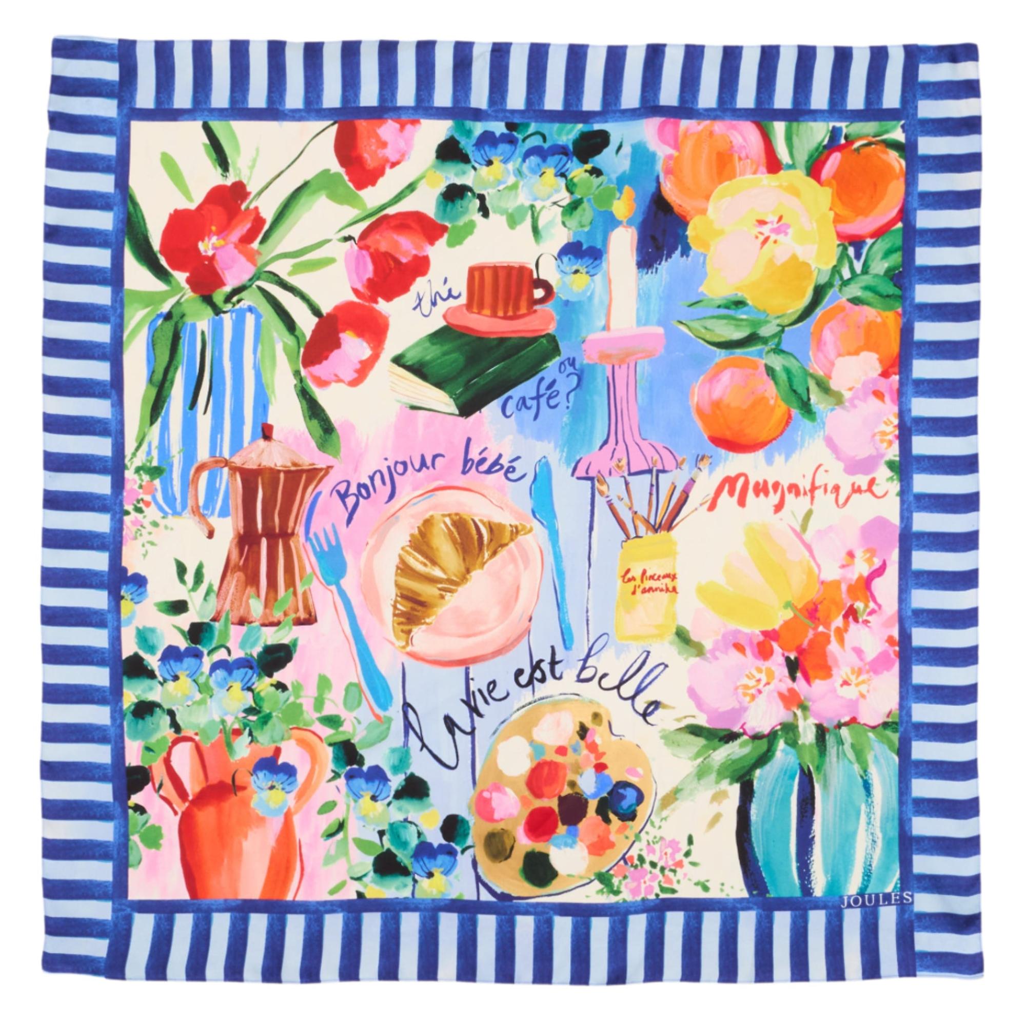 Product image 1 of 7 of Joules Women's Bloomfield Silk Scarf - Blue