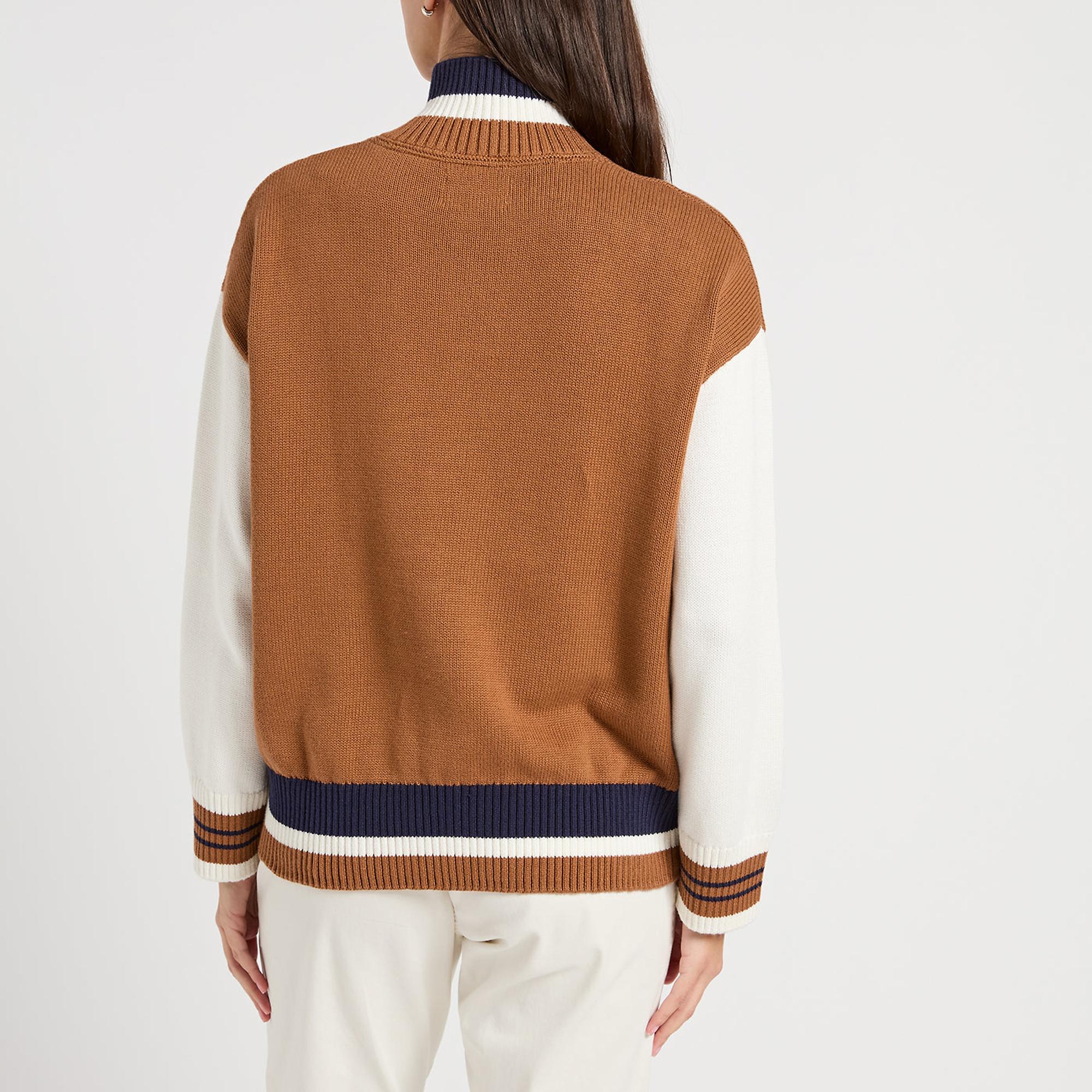 Product image 3 of 7 of Joules Women's Varsity Colourblock Quarter Zip Jumper - Tan Brown