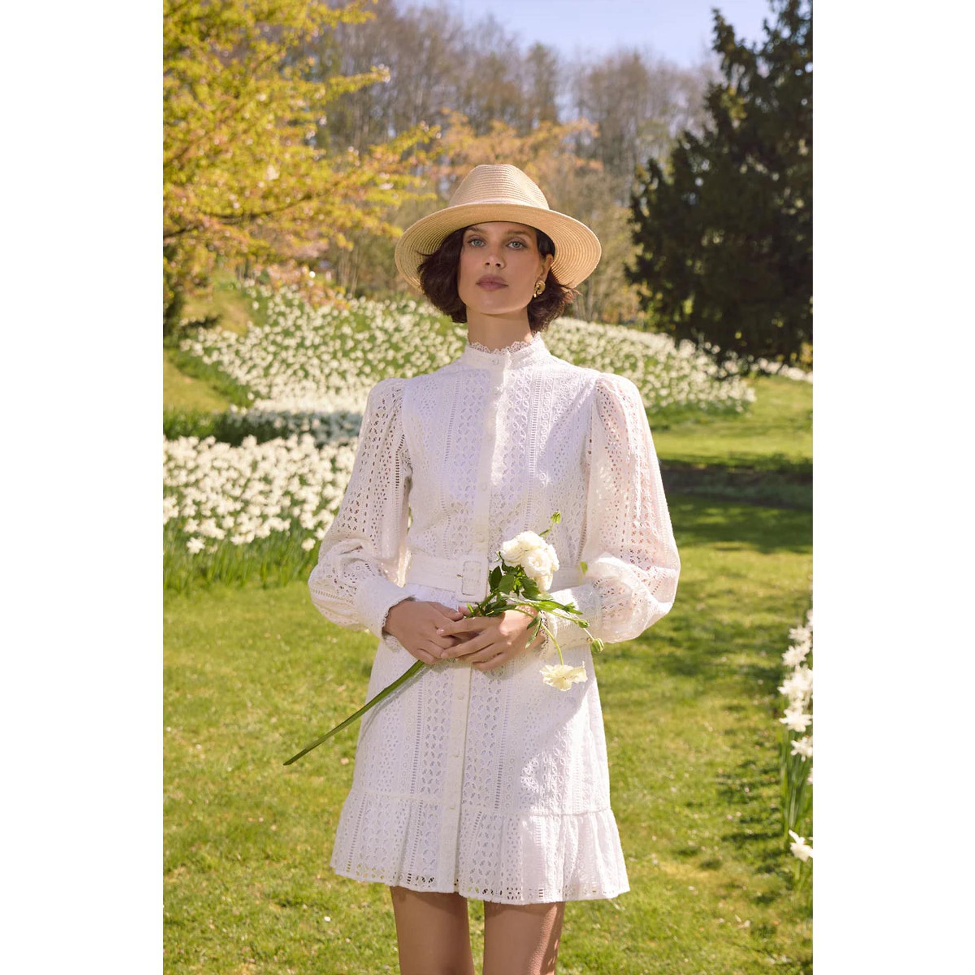 Product image 4 of 9 of Holland Cooper Women's Collarless Broderie Mini Dress - White