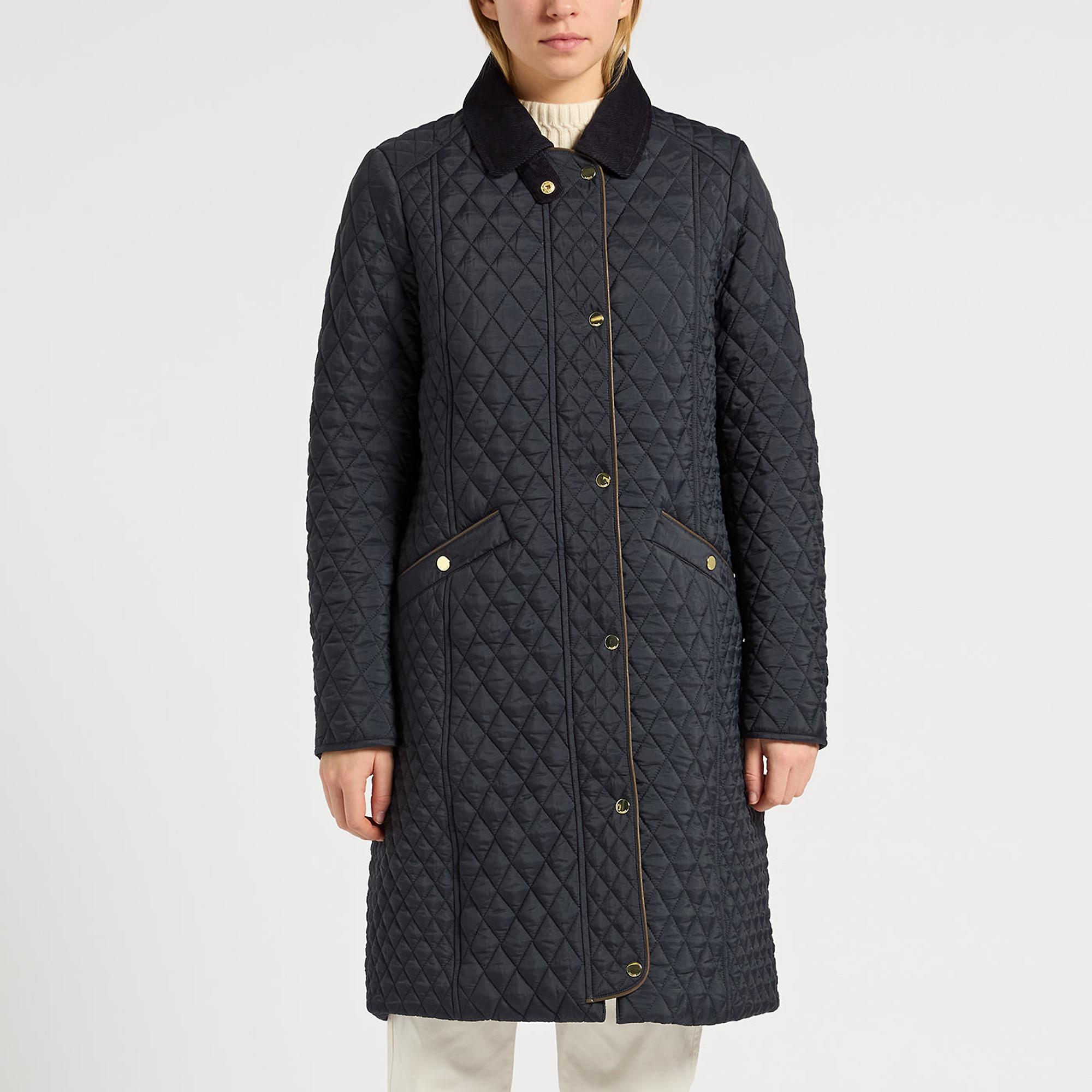 Product image 2 of 6 of Joules Women's Rosewell Long Showerproof Longline Quilted Coat - Navy