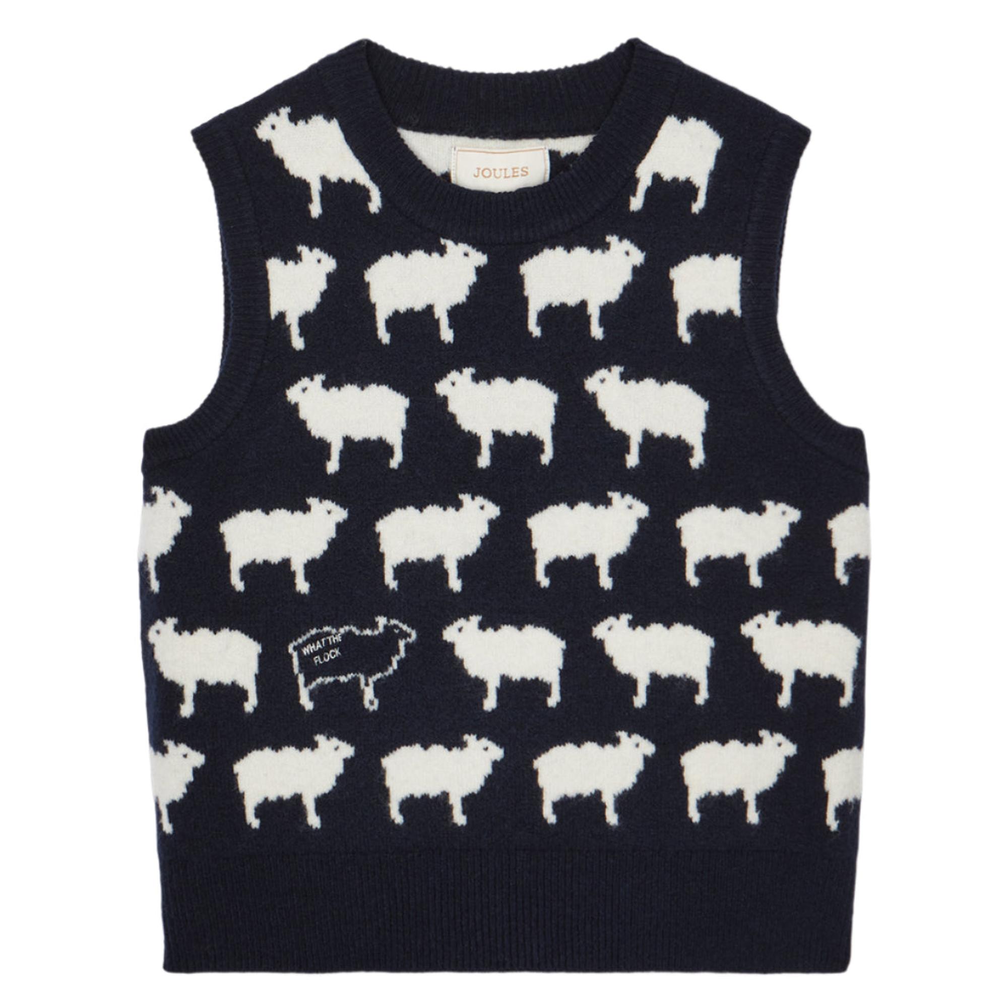 Product image 1 of 4 of Joules Women's What The Flock Crew Neck Intarsia Knitted Vest - Navy