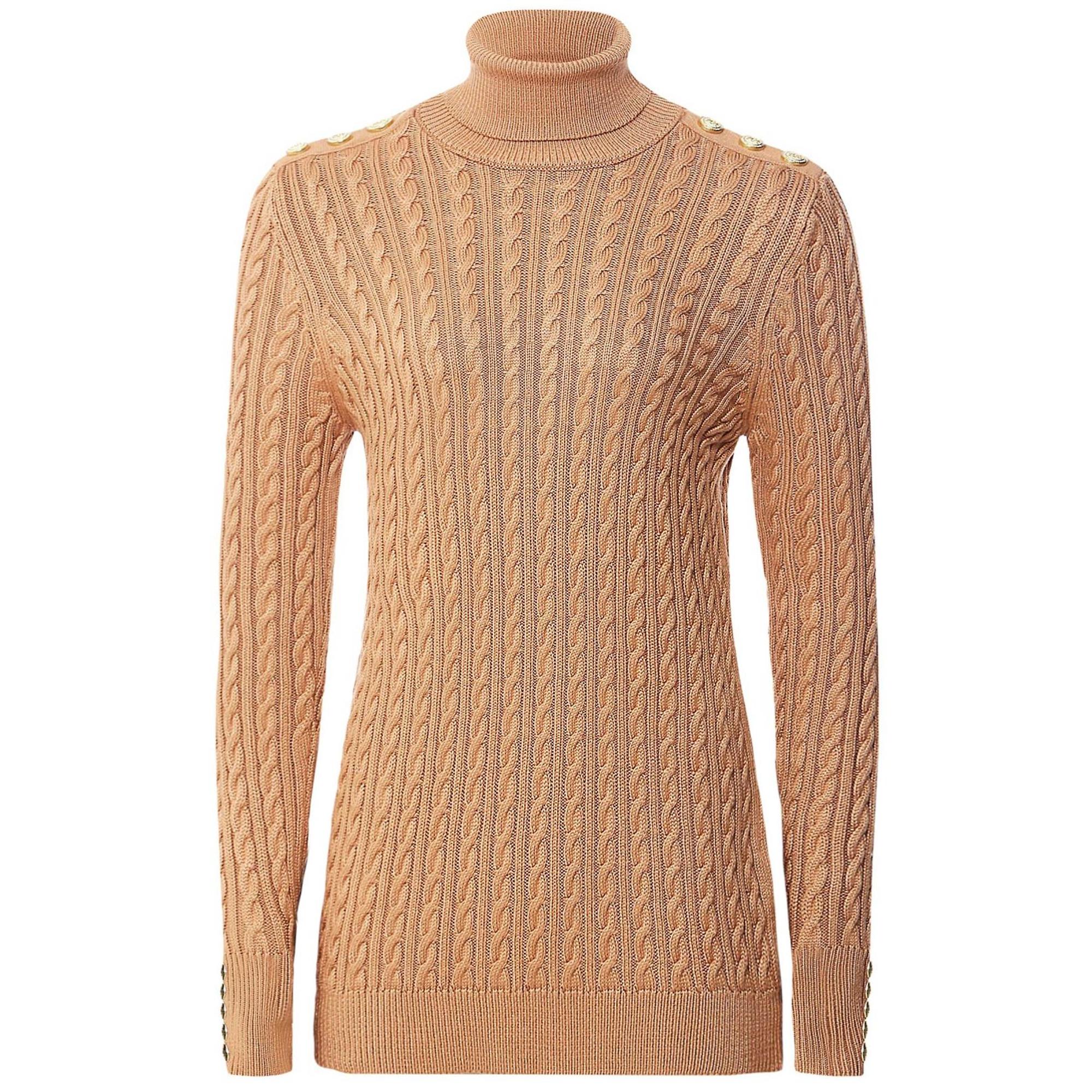 Product image 1 of 11 of Holland Cooper Women's Seattle Roll Neck Cable Knit - Dark Camel Marl